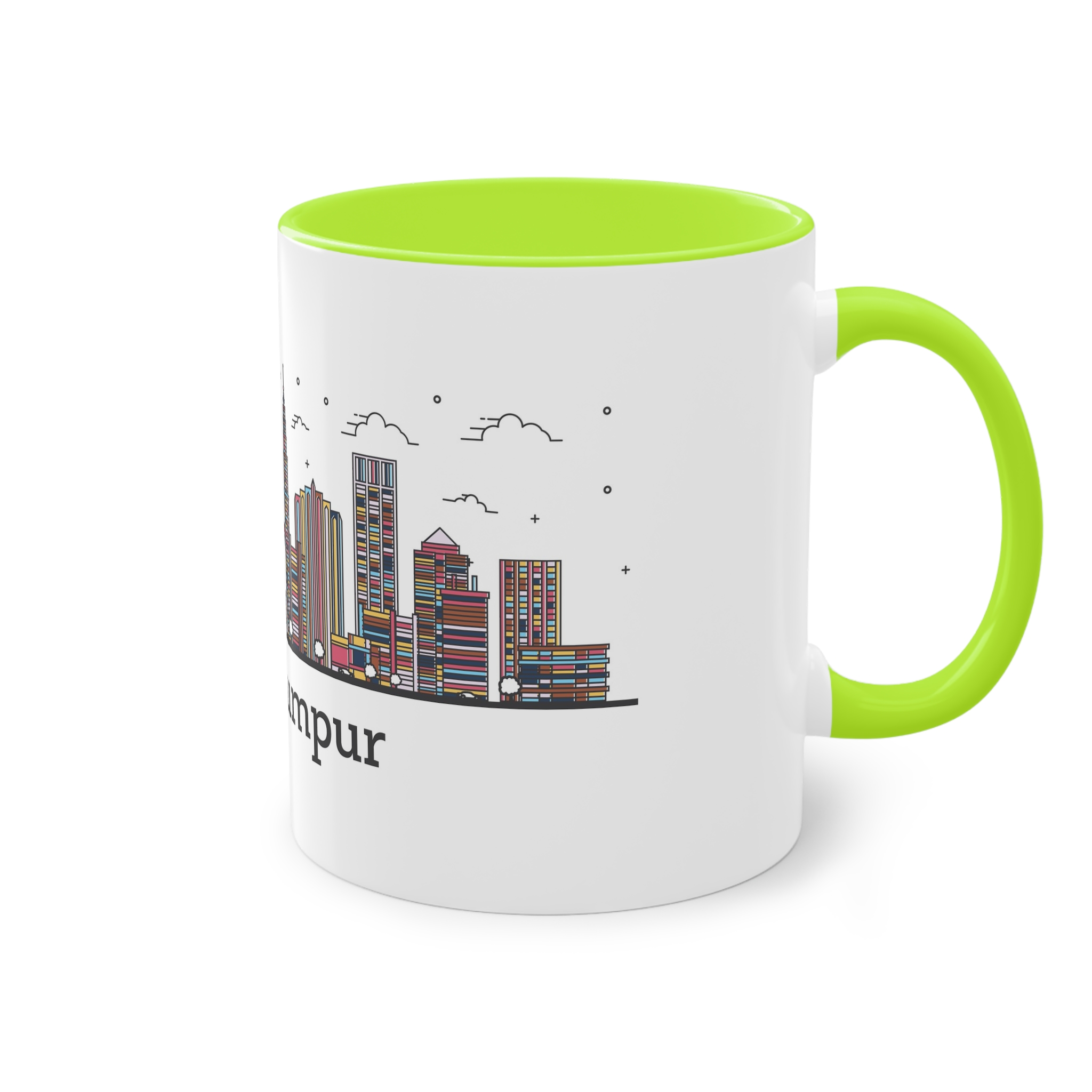 Kuala Lumpur Outline Bold Color Two Tone Coffee Mug 11oz - Image 28