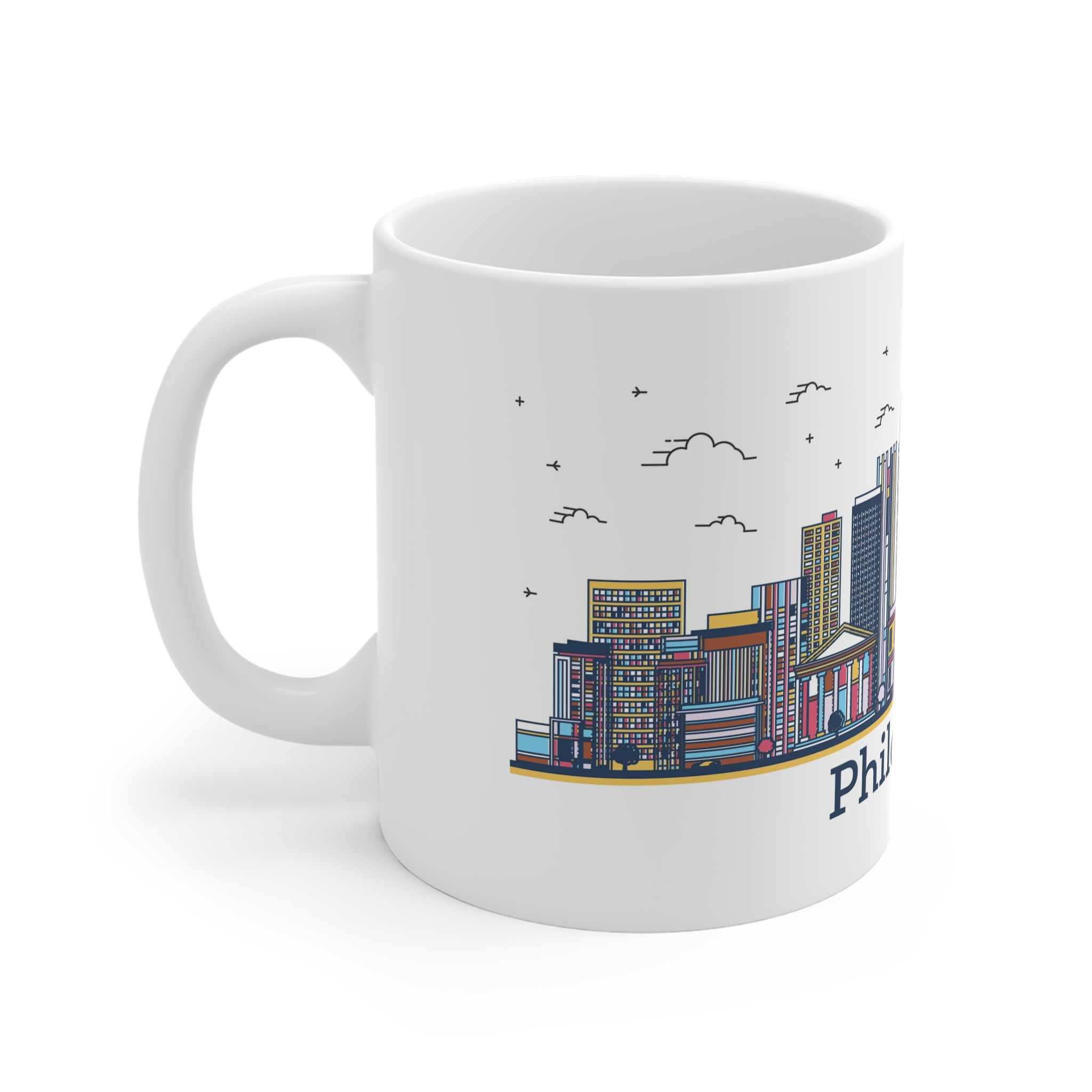 Philadelphia Outline Bold Color 11oz White Mug - Image 2