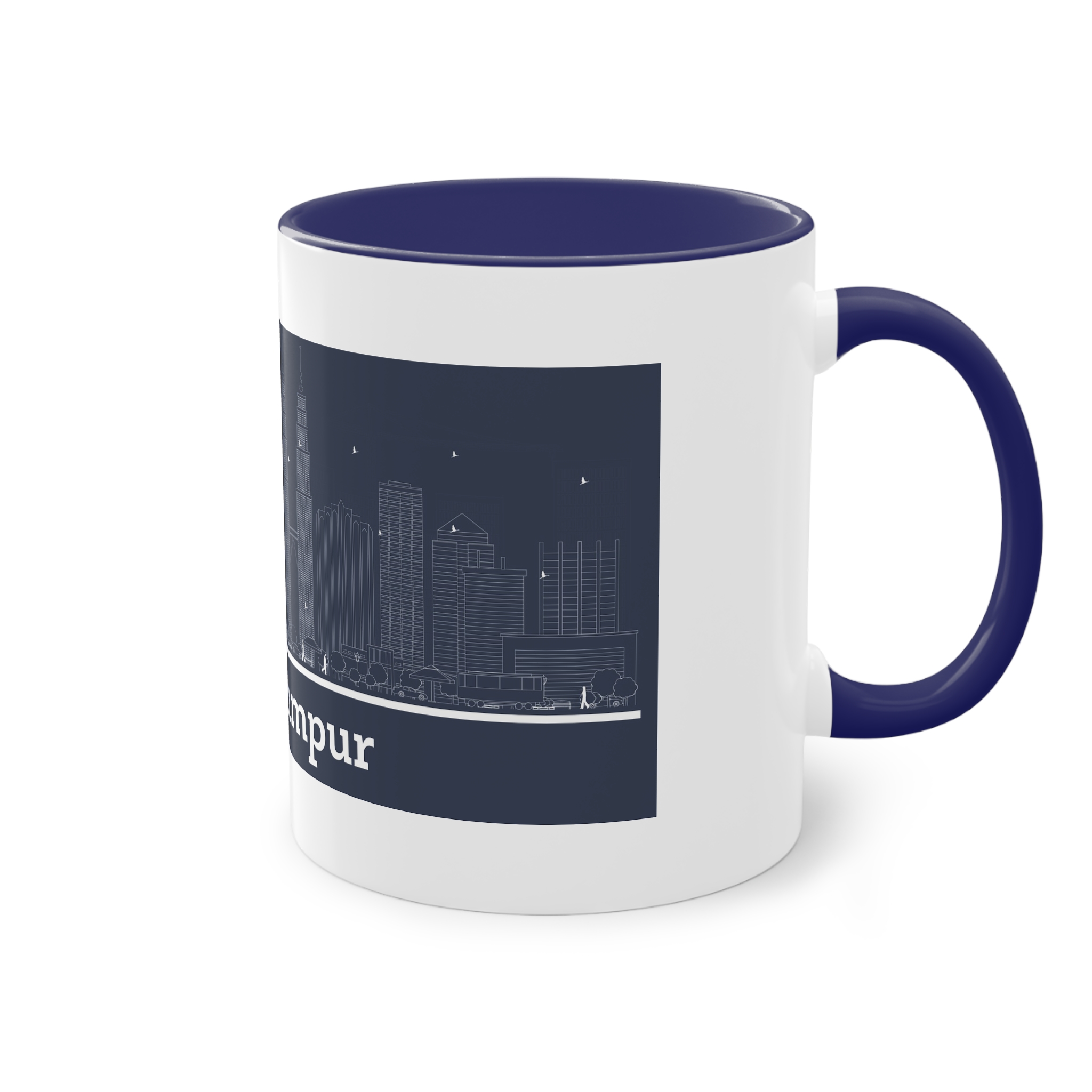Kuala Lumpur Outline Inverse Two Tone Coffee Mug 11oz - Image 44
