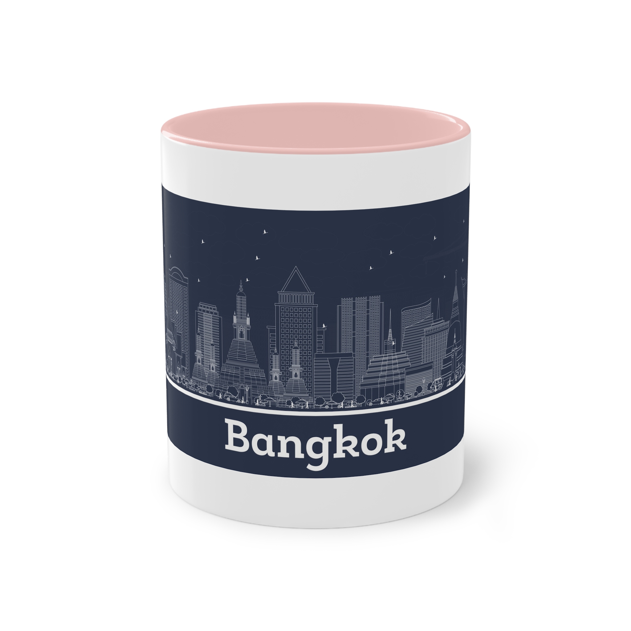 Bangkok Outline Inverse Two Tone Coffee Mug 11oz - Image 45