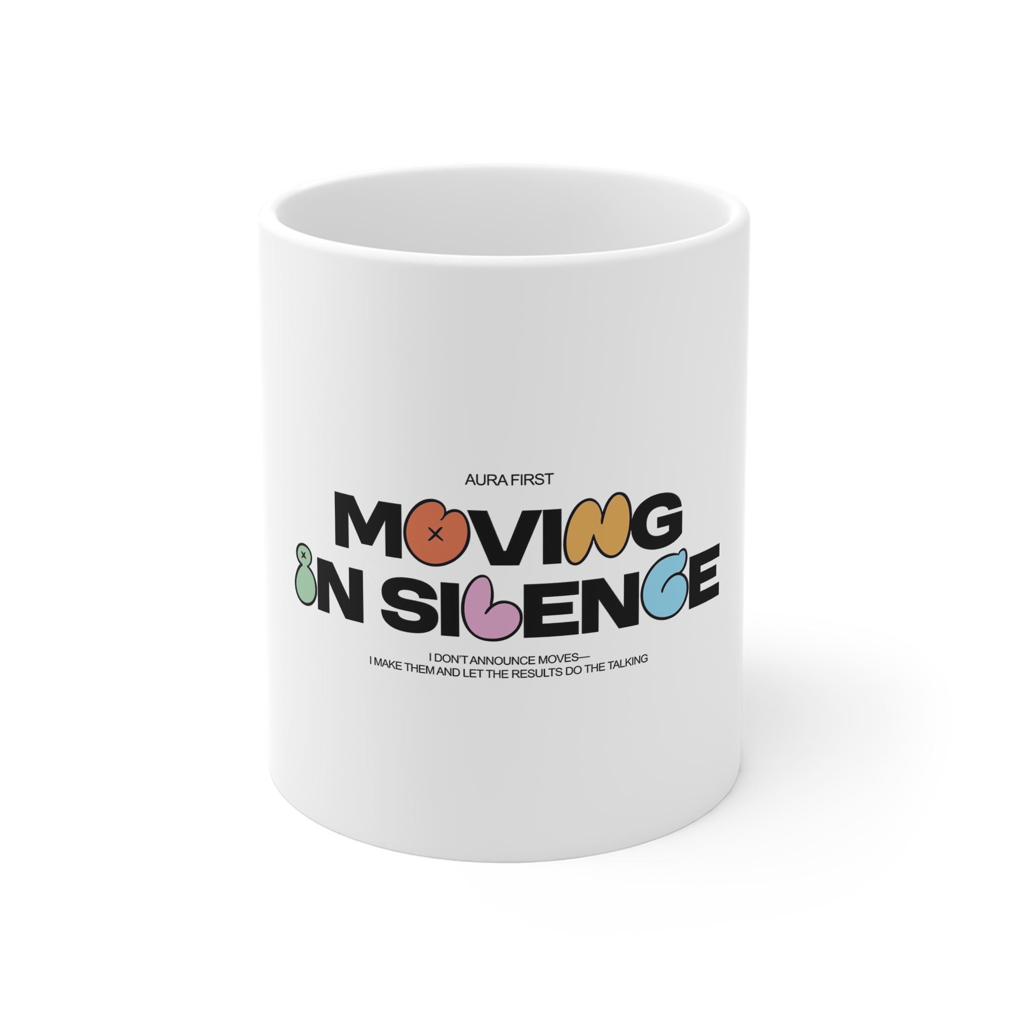 Moving Silence Aura First Creative Streetwear Concept Vector Graphic Design 11oz White Mug