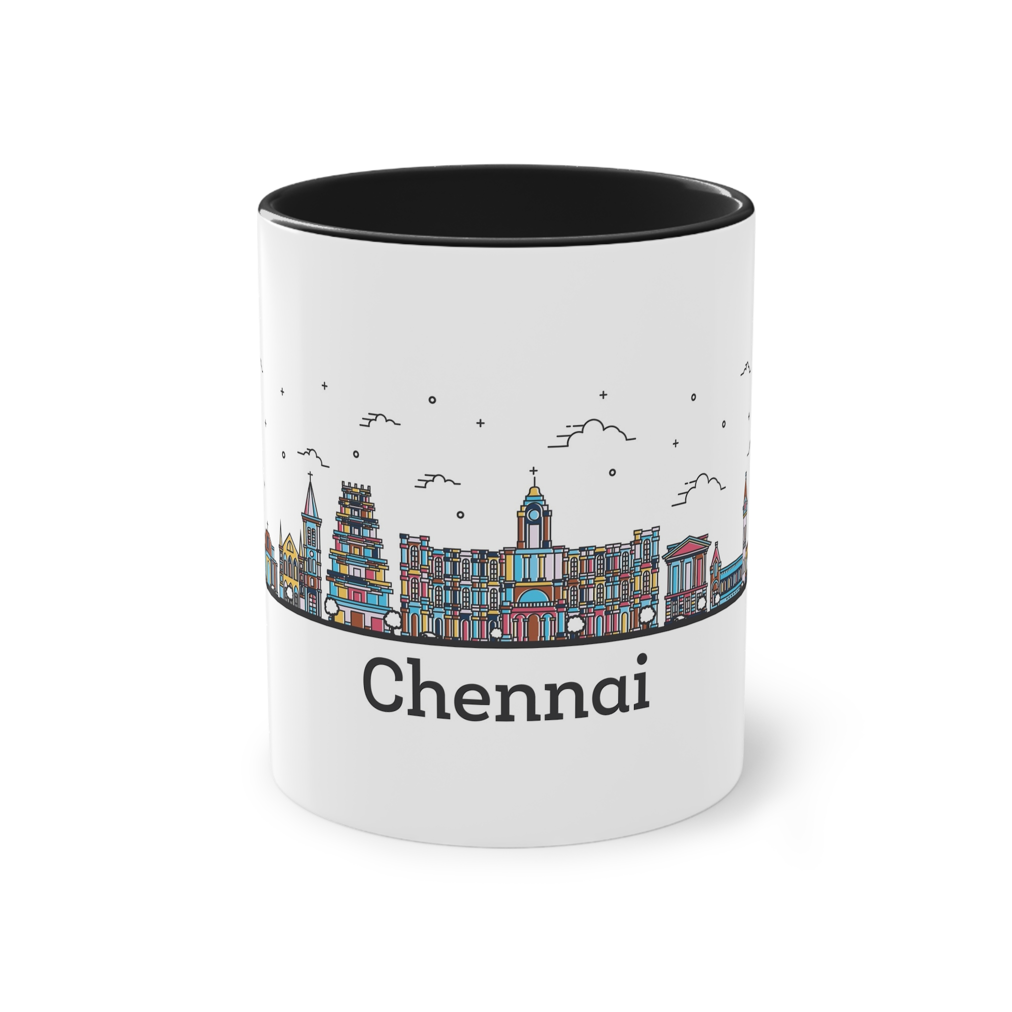 Chennai Outline Bold Color Two Tone Coffee Mug 11oz - Image 9