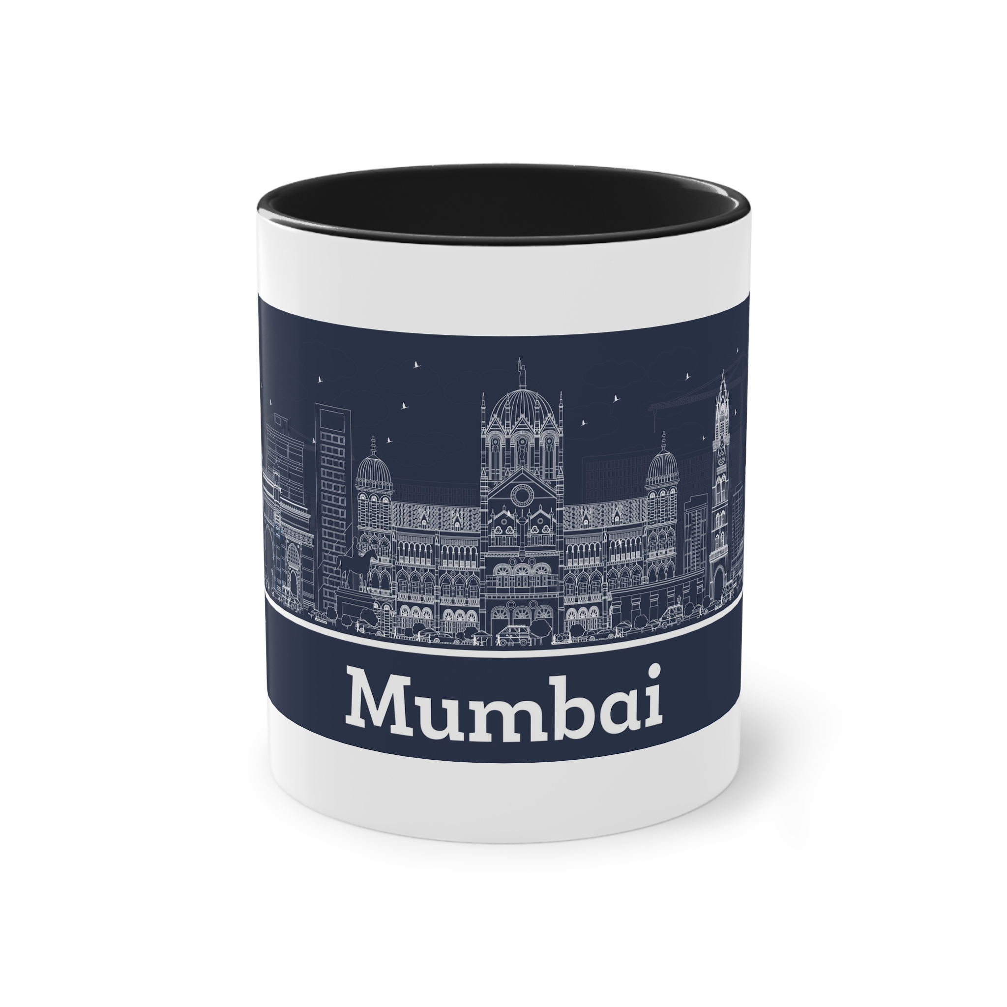 Mumbai Outline Inverse Two Tone Coffee Mug 11oz - Image 9