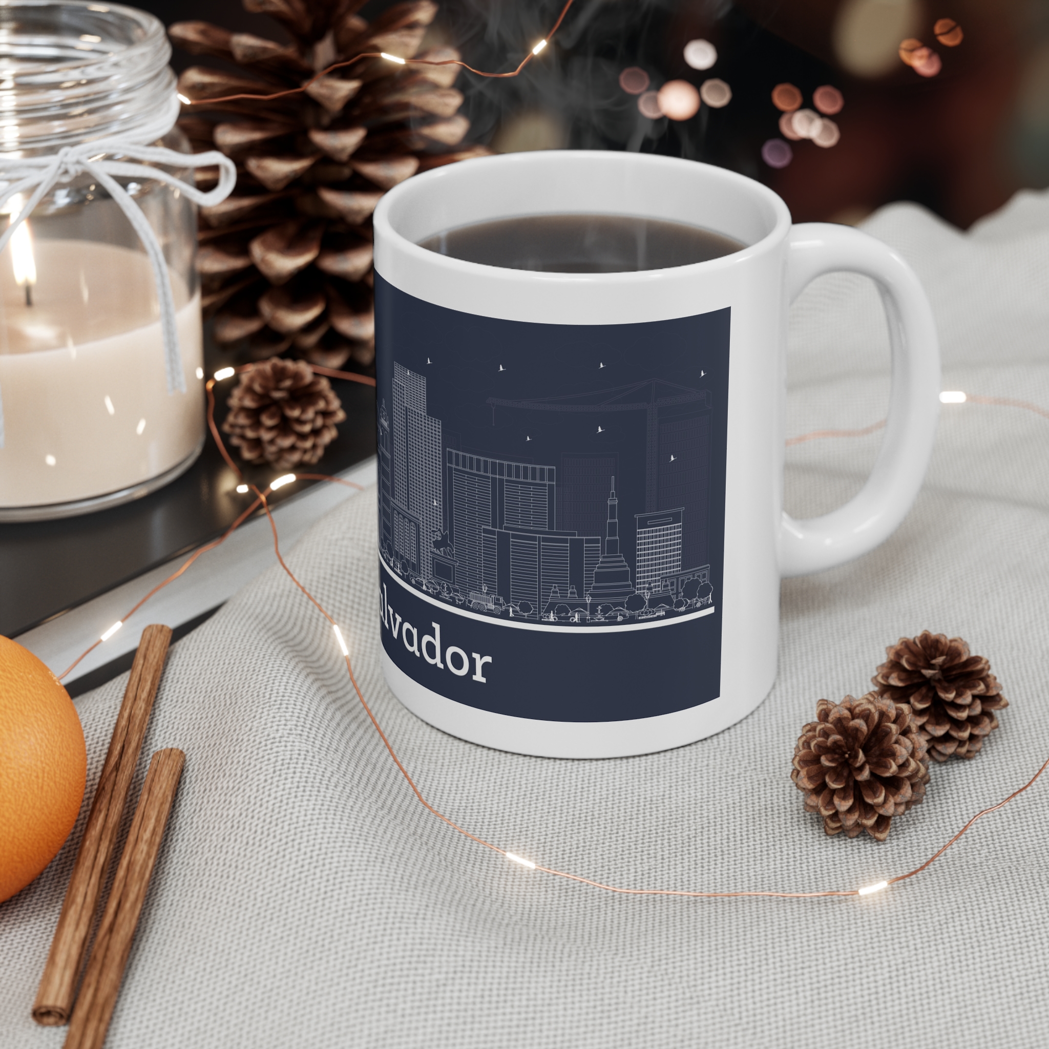 San Salvador Outline Inverse 11oz White Mug - Image 4