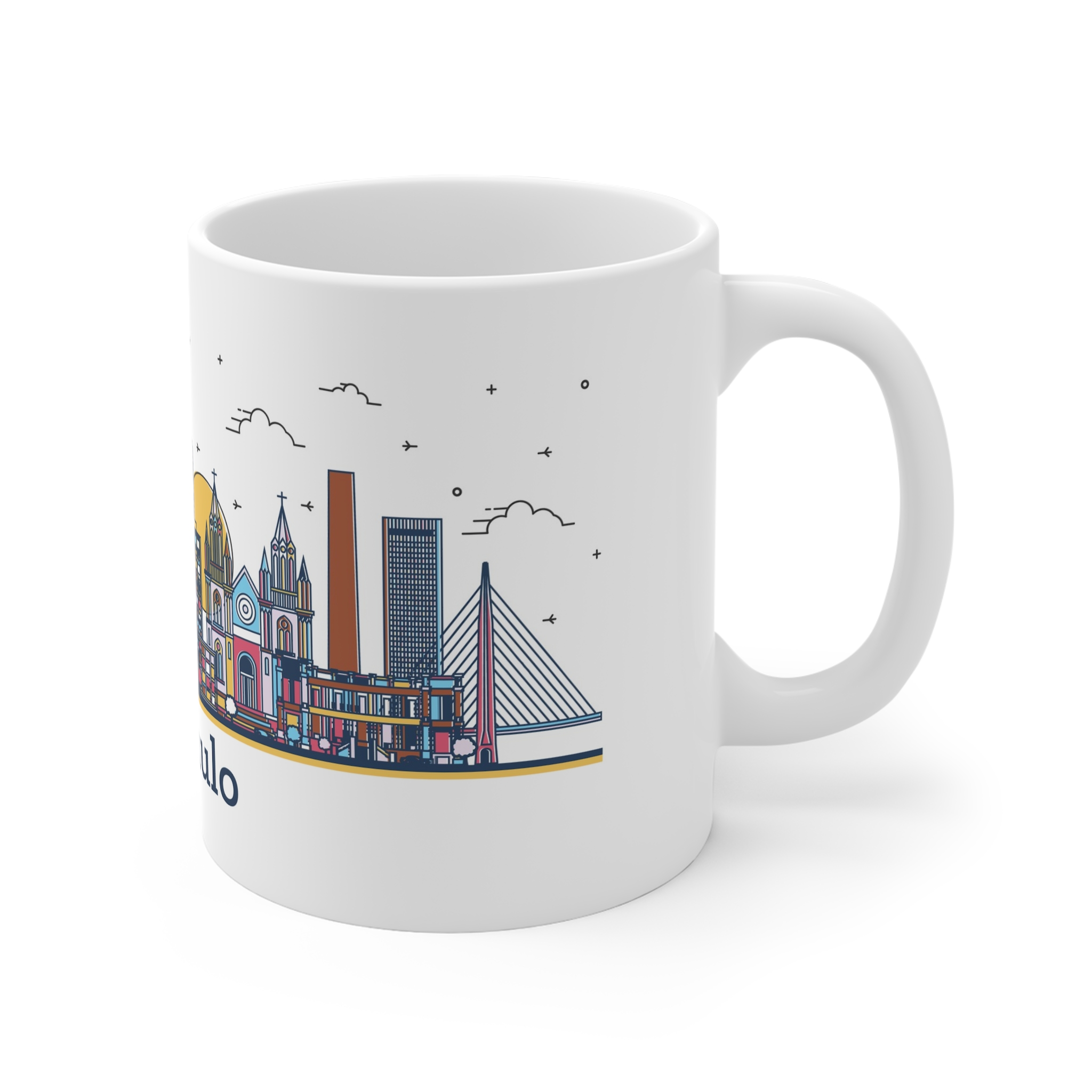Sao Paulo Outline Bold Color 11oz White Mug - Image 3