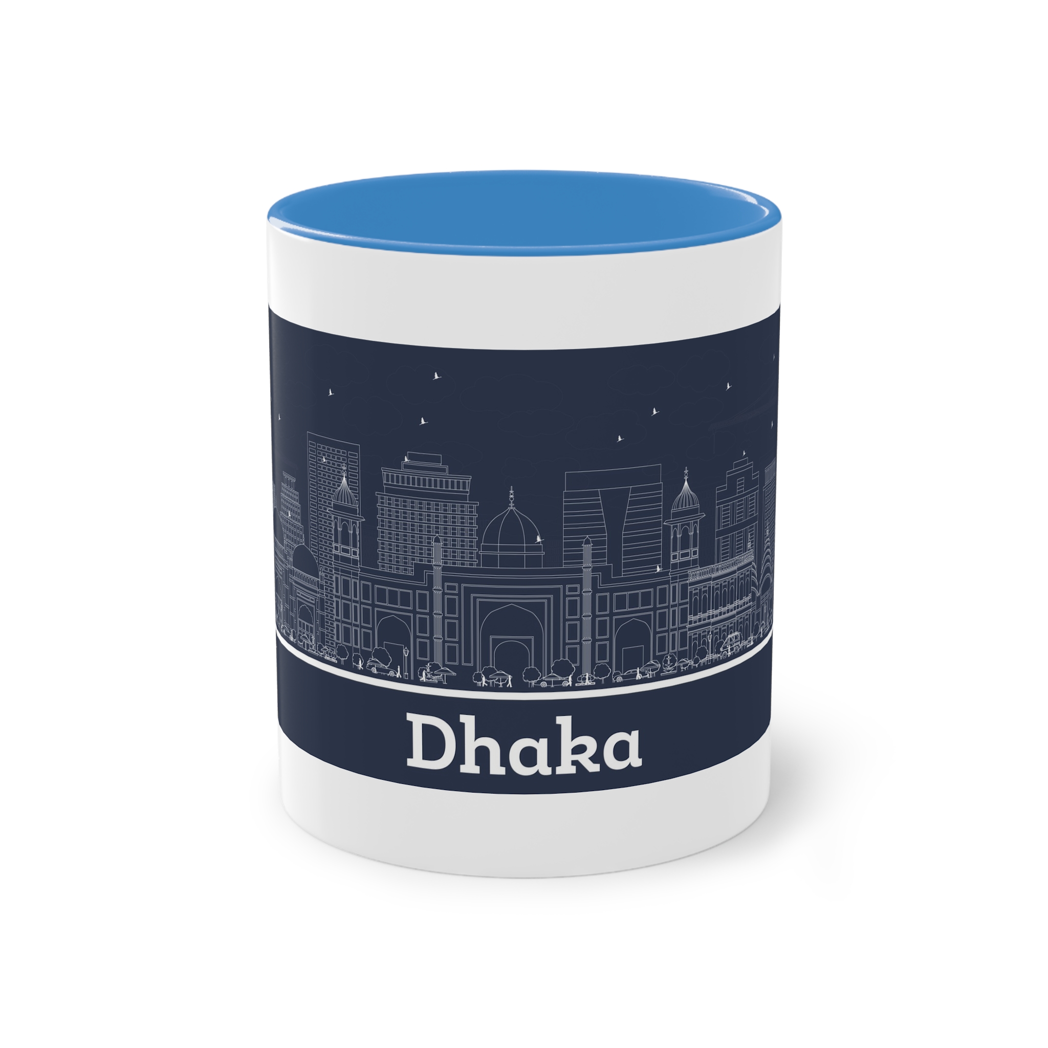 Dhaka Outline Inverse Two Tone Coffee Mug 11oz - Image 33
