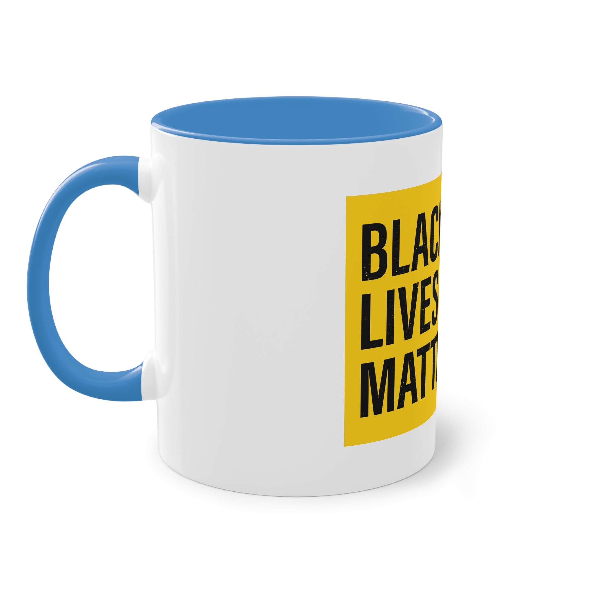 Black Lives Matter Movement Clenched Fist Text Yellow Background Slogan Protests Usa (1) Two Tone Coffee Mug 11oz - Image 35