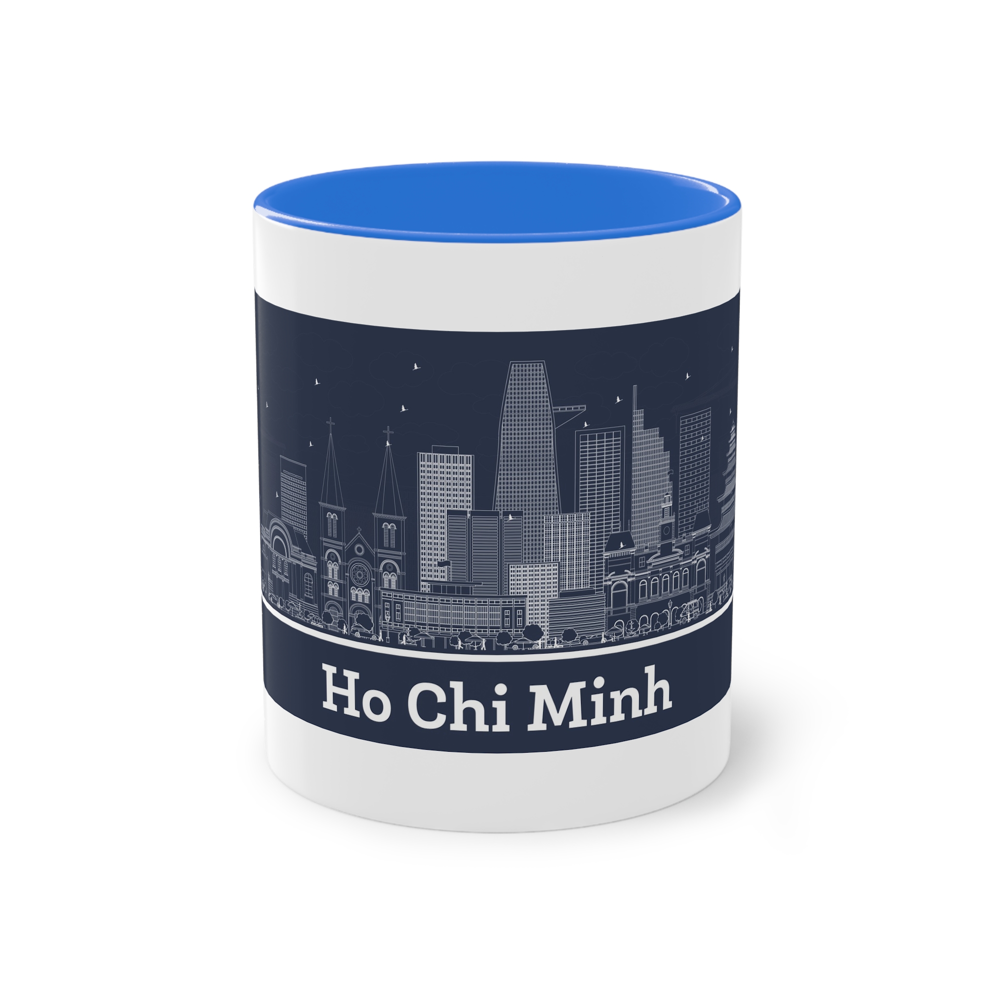 Ho Chi Minh Outline Inverse Two Tone Coffee Mug 11oz - Image 37