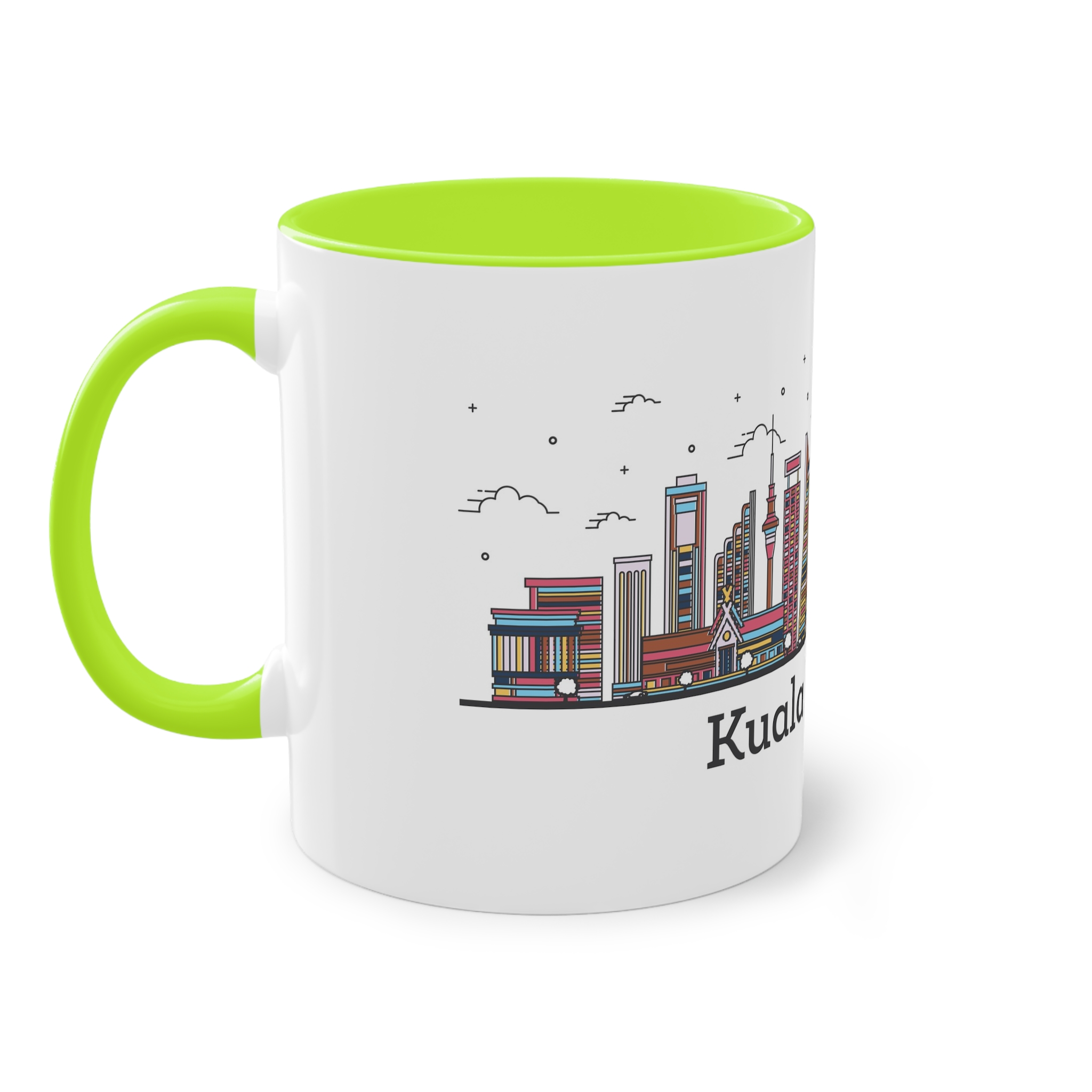 Kuala Lumpur Outline Bold Color Two Tone Coffee Mug 11oz - Image 27