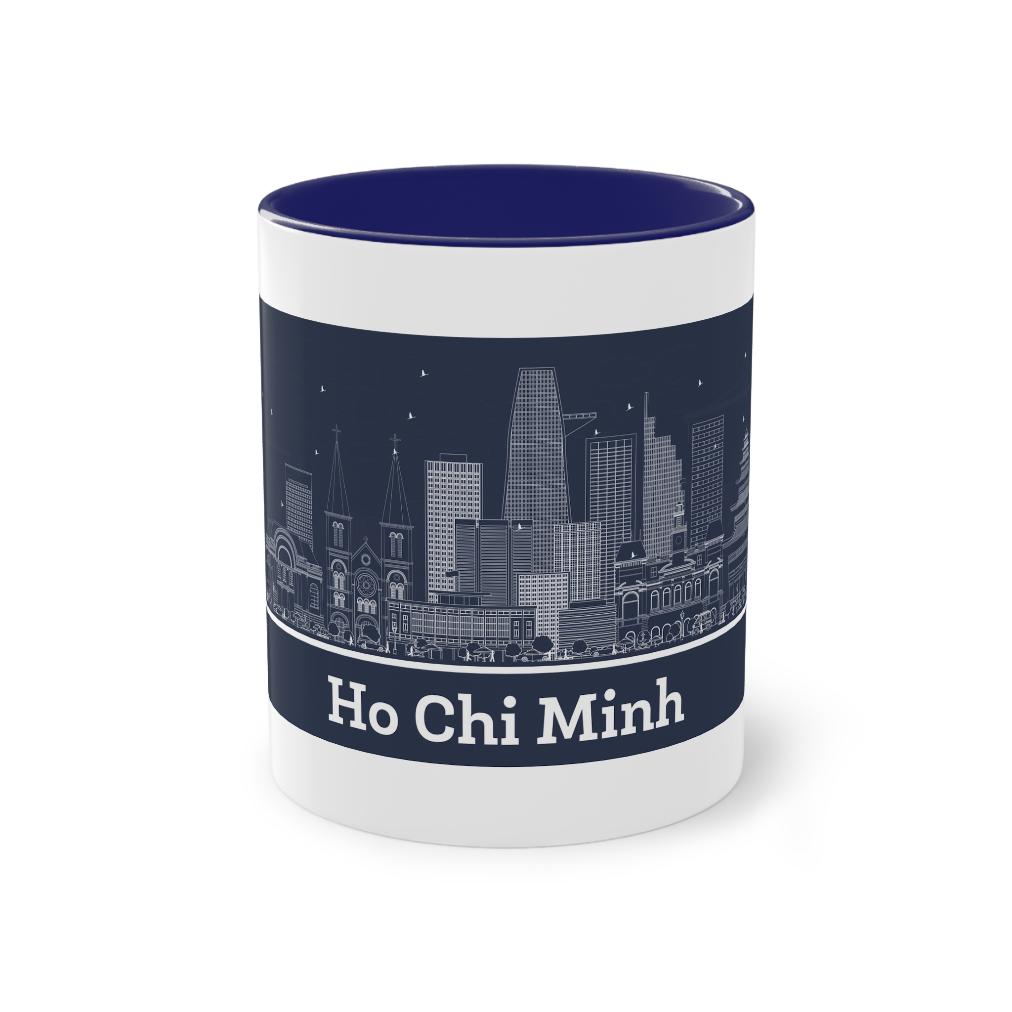 Ho Chi Minh Outline Inverse Two Tone Coffee Mug 11oz - Image 41