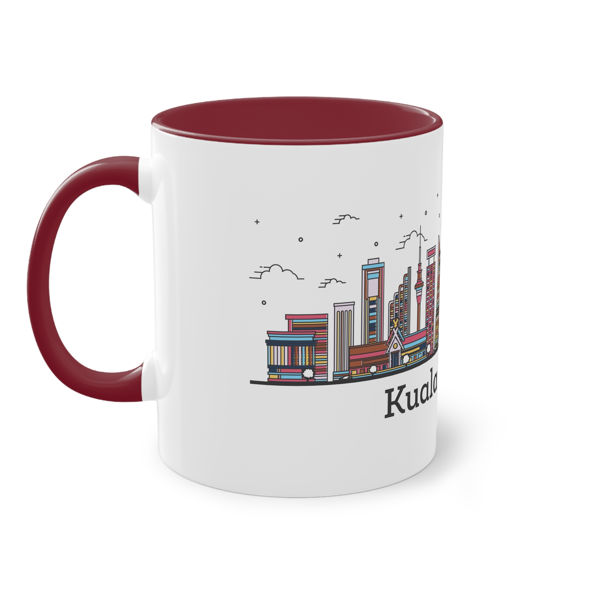 Kuala Lumpur Outline Bold Color Two Tone Coffee Mug 11oz - Image 7
