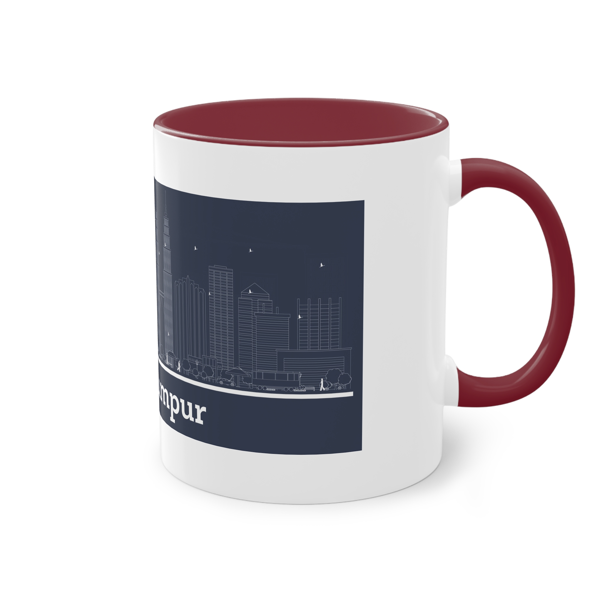 Kuala Lumpur Outline Inverse Two Tone Coffee Mug 11oz - Image 8