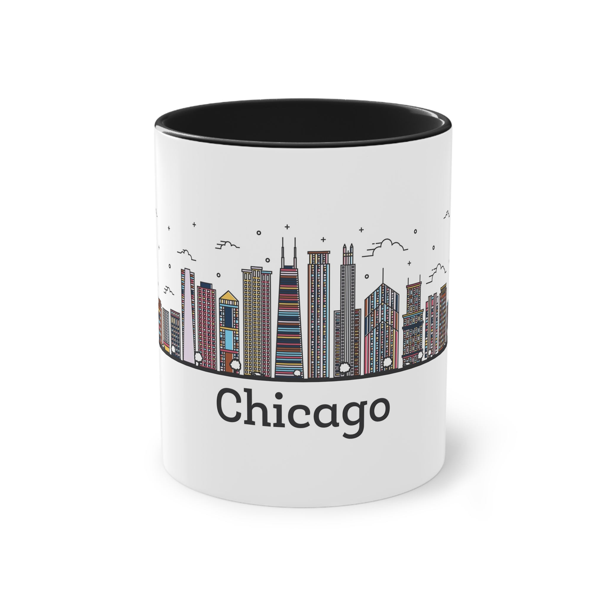 Chicago Outline Bold Color Two Tone Coffee Mug 11oz - Image 9