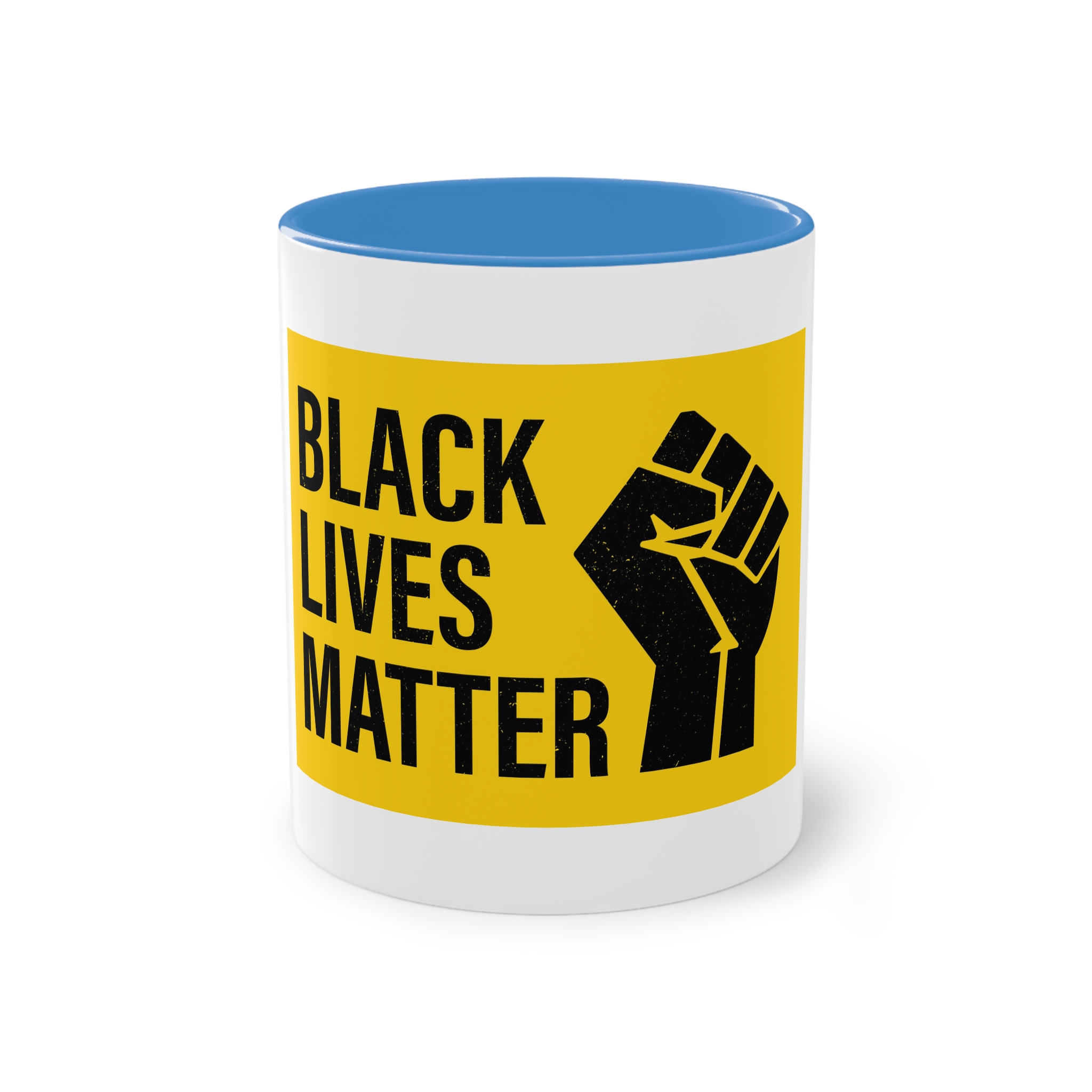 Black Lives Matter Movement Clenched Fist Text Yellow Background Slogan Protests Usa (1) Two Tone Coffee Mug 11oz - Image 33