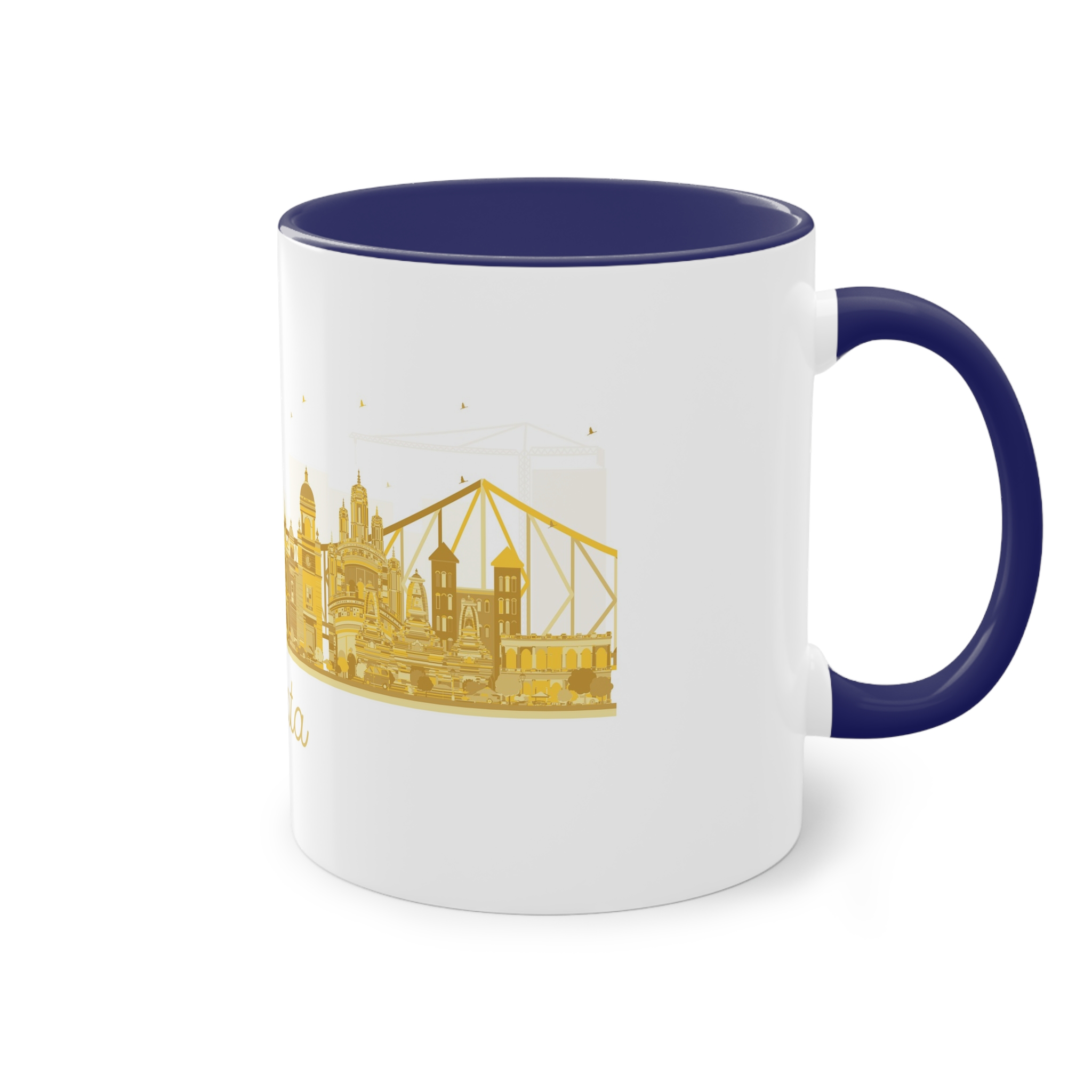 Kolkata Silhouette Golden 1 Two Tone Coffee Mug 11oz - Image 44
