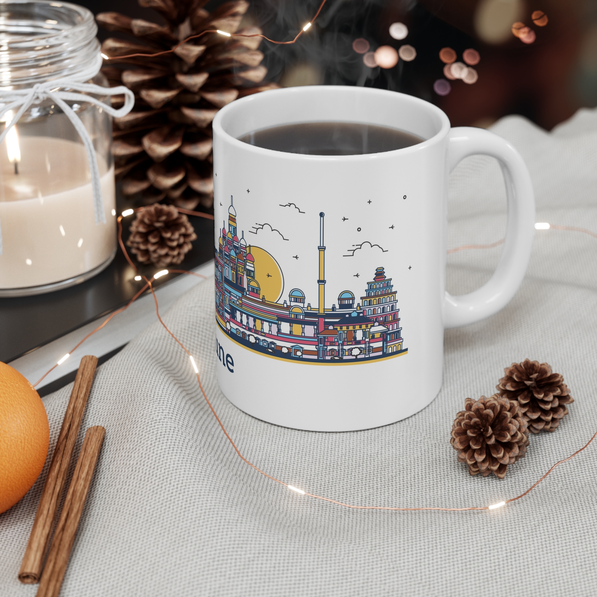 Pune Outline Bold Color 11oz White Mug - Image 4