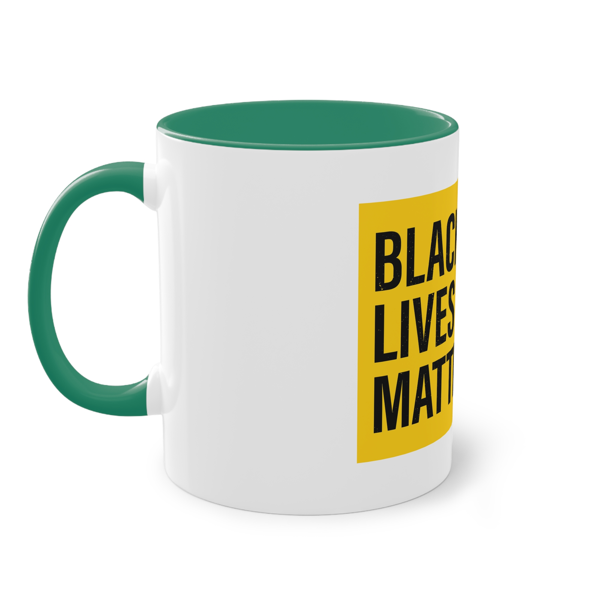 Black Lives Matter Movement Clenched Fist Text Yellow Background Slogan Protests Usa (1) Two Tone Coffee Mug 11oz - Image 31