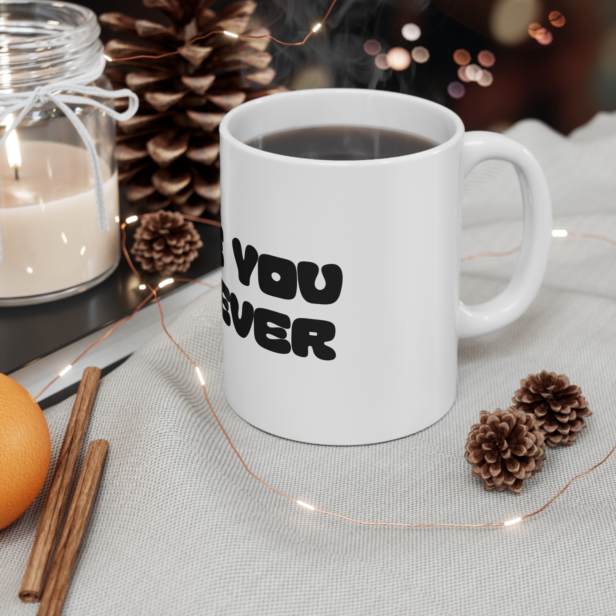 Romantic Phrase Sweet Typography With Text Love You Forever Touching Message About Devotion 11oz White Mug - Image 4