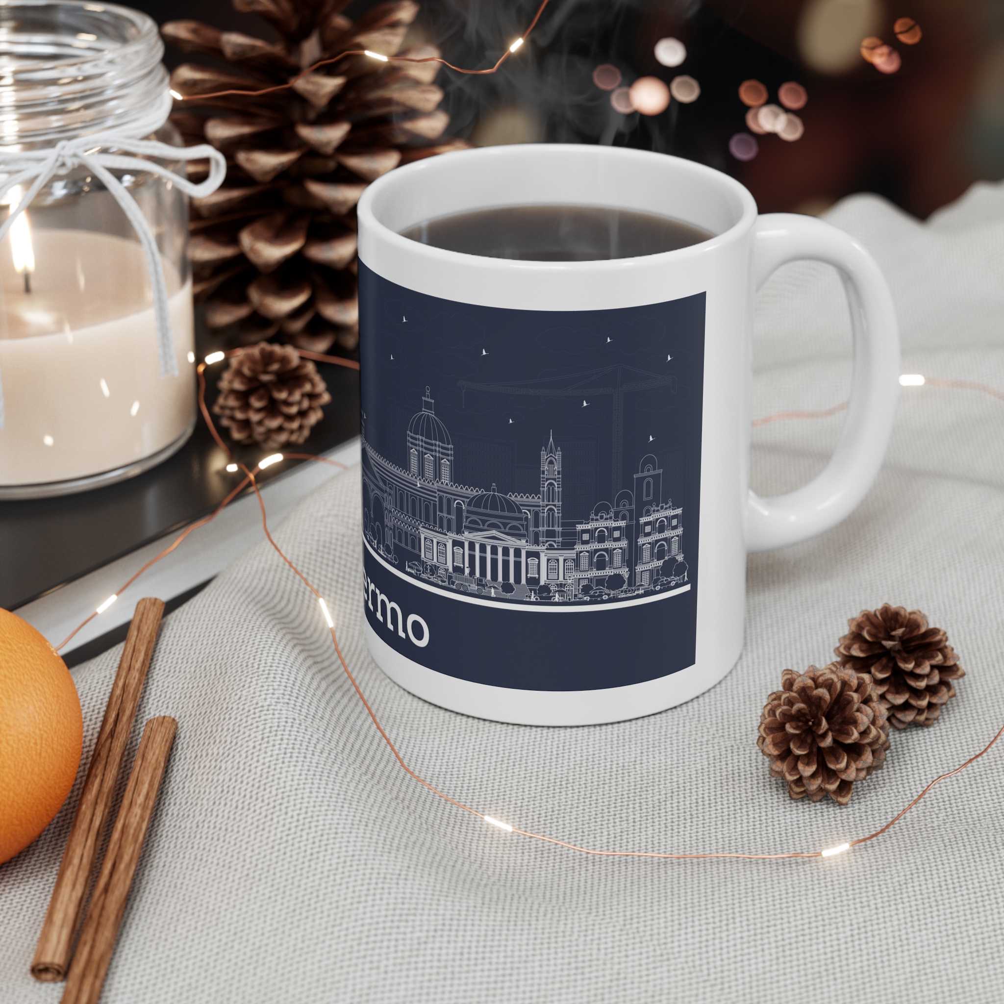 Palermo Outline Inverse 11oz White Mug - Image 4