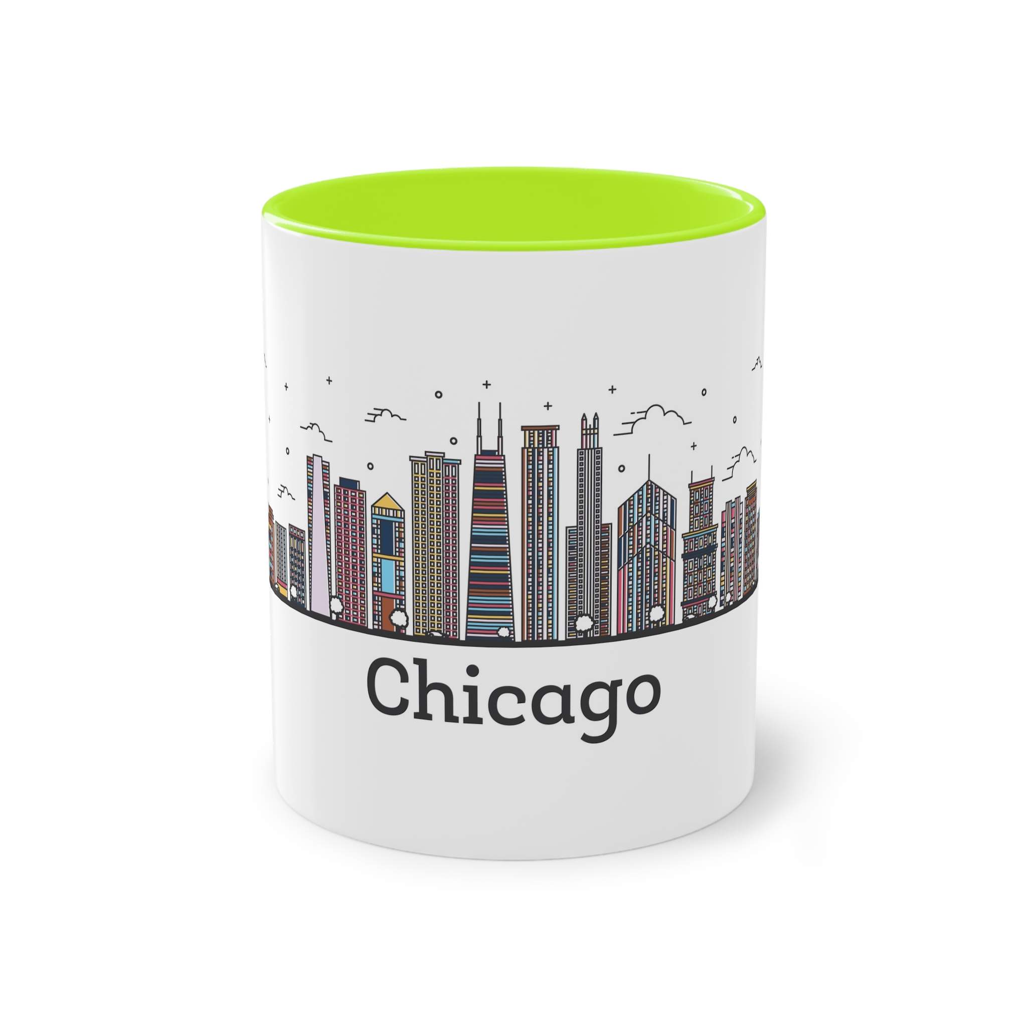 Chicago Outline Bold Color Two Tone Coffee Mug 11oz - Image 25