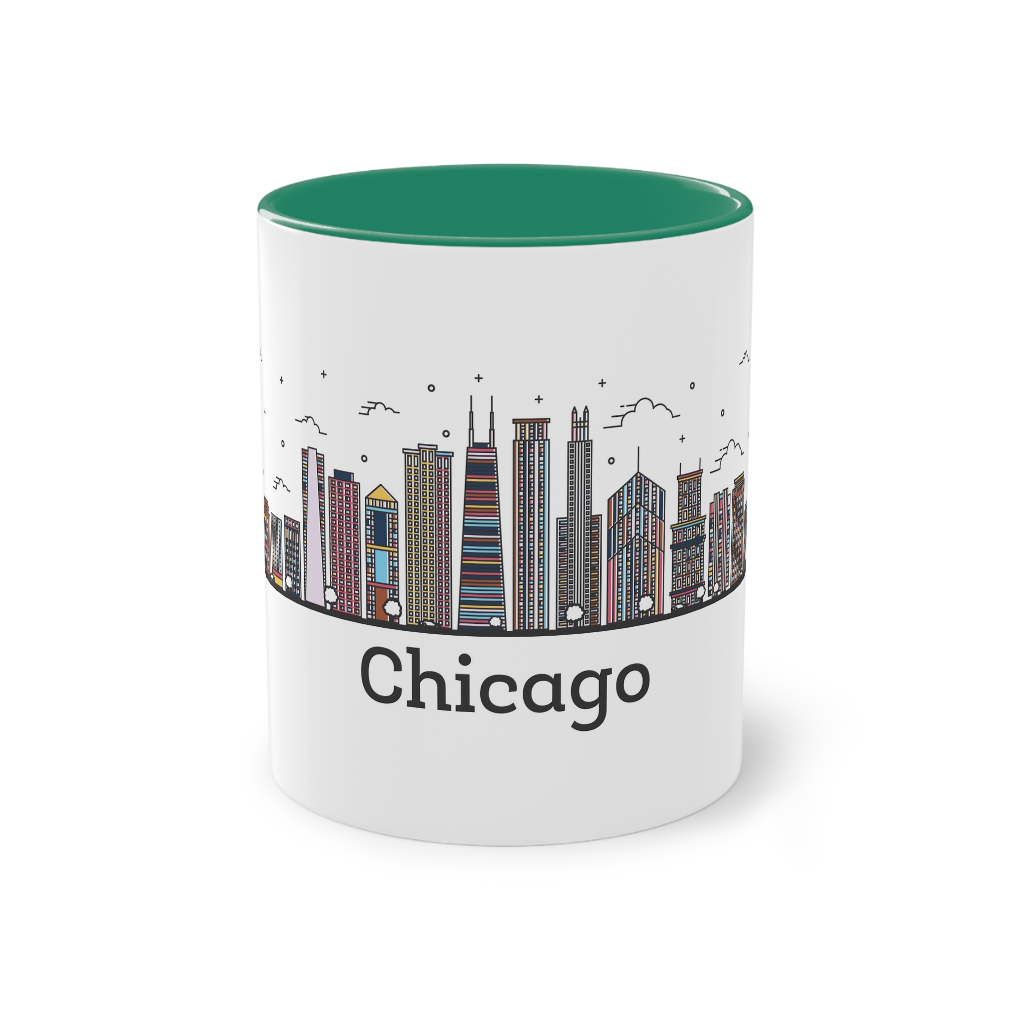 Chicago Outline Bold Color Two Tone Coffee Mug 11oz - Image 29