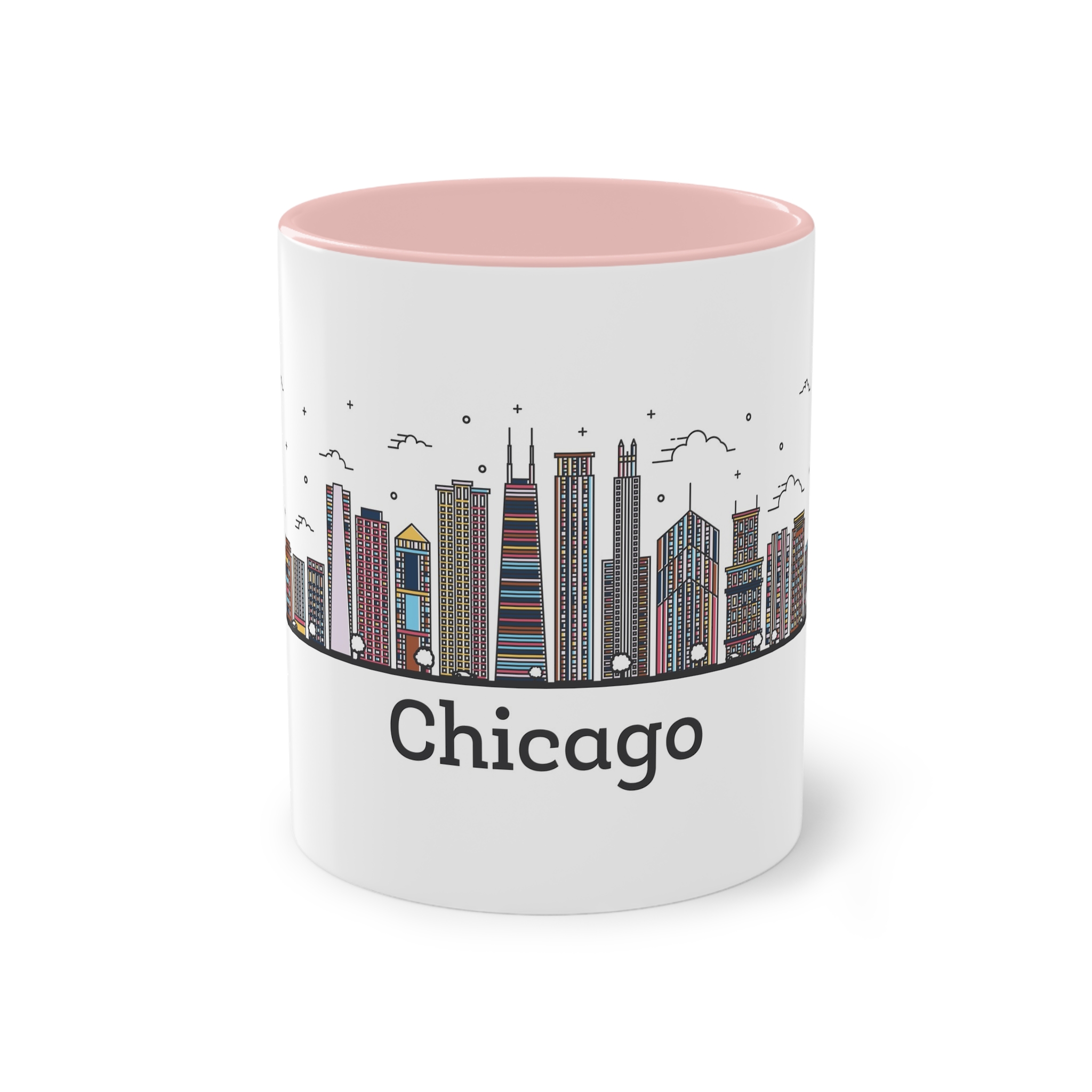 Chicago Outline Bold Color Two Tone Coffee Mug 11oz - Image 45