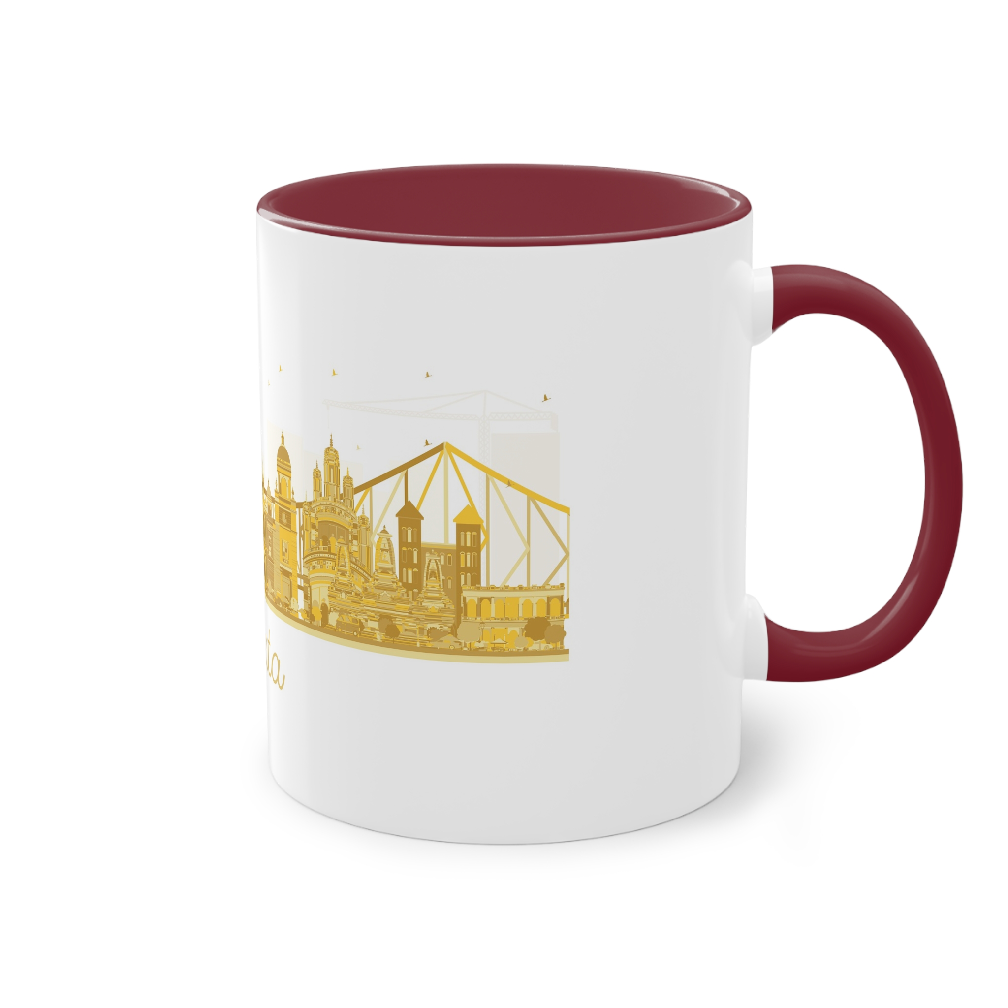 Kolkata Silhouette Golden 1 Two Tone Coffee Mug 11oz - Image 8
