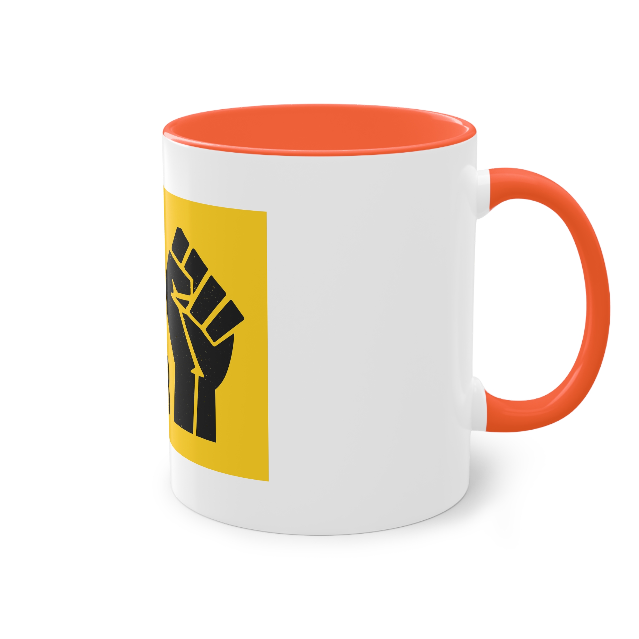 Black Lives Matter Movement Clenched Fist Text Yellow Background Slogan Protests Usa (1) Two Tone Coffee Mug 11oz - Image 16