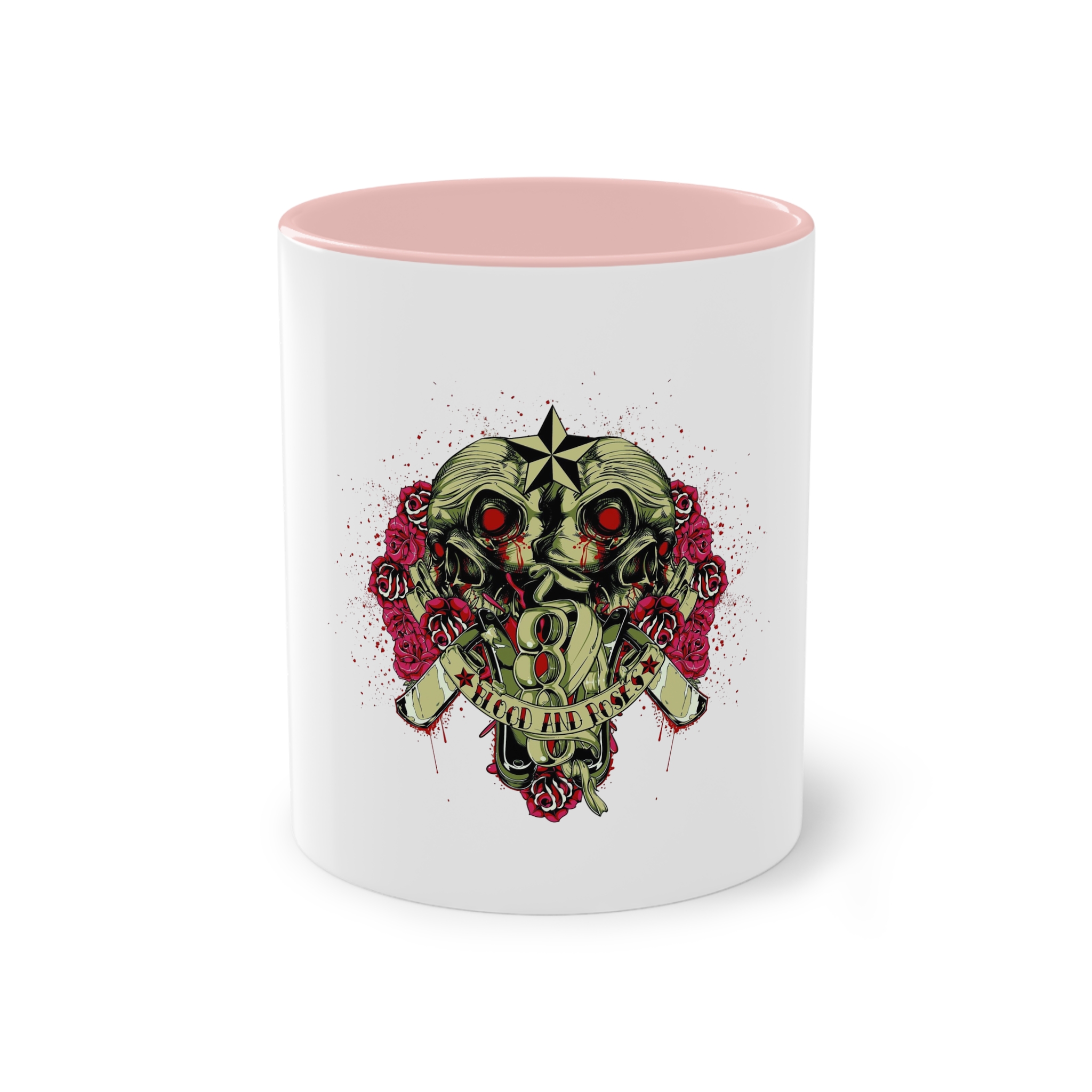 Back Back Zombie Skulls With Blades Knuckle Duster Two Tone Coffee Mug 11oz - Image 45