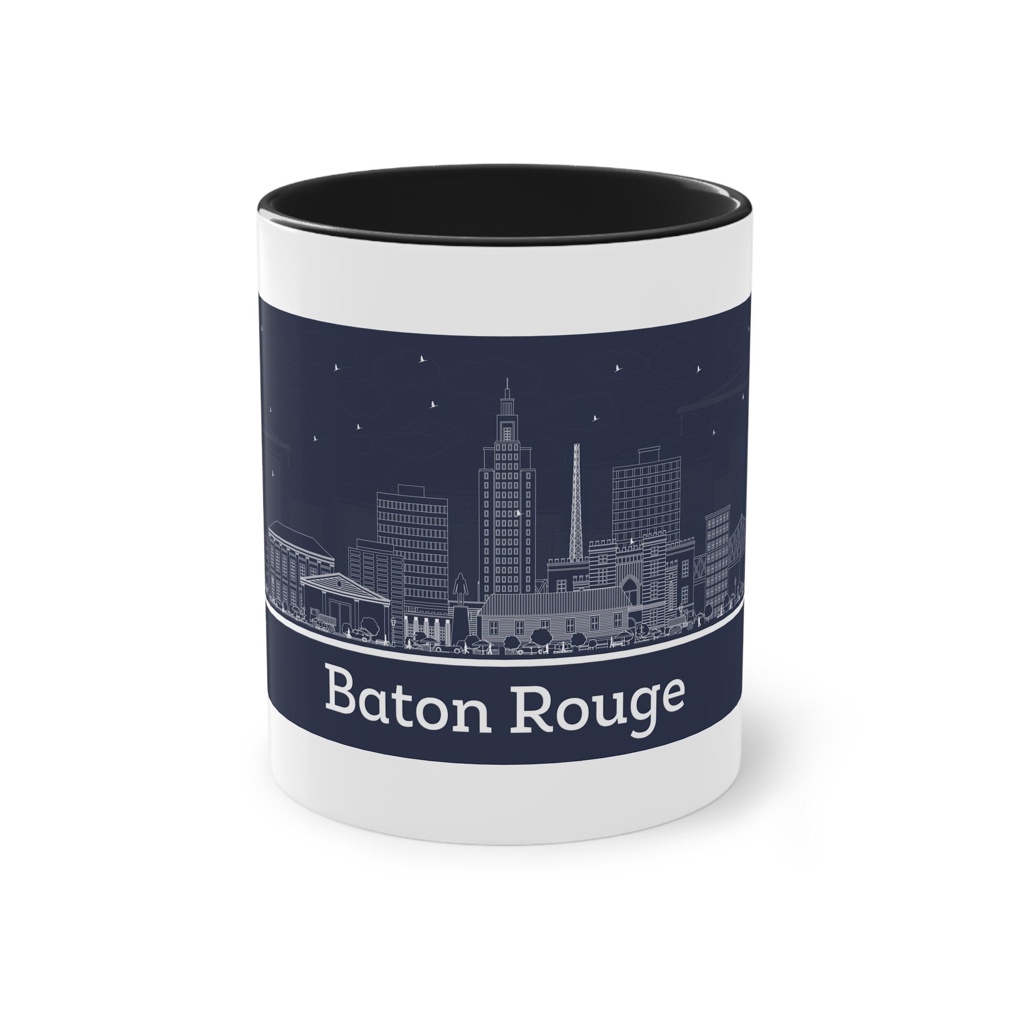 Baton Rouge Outline Inverse Two Tone Coffee Mug 11oz - Image 9