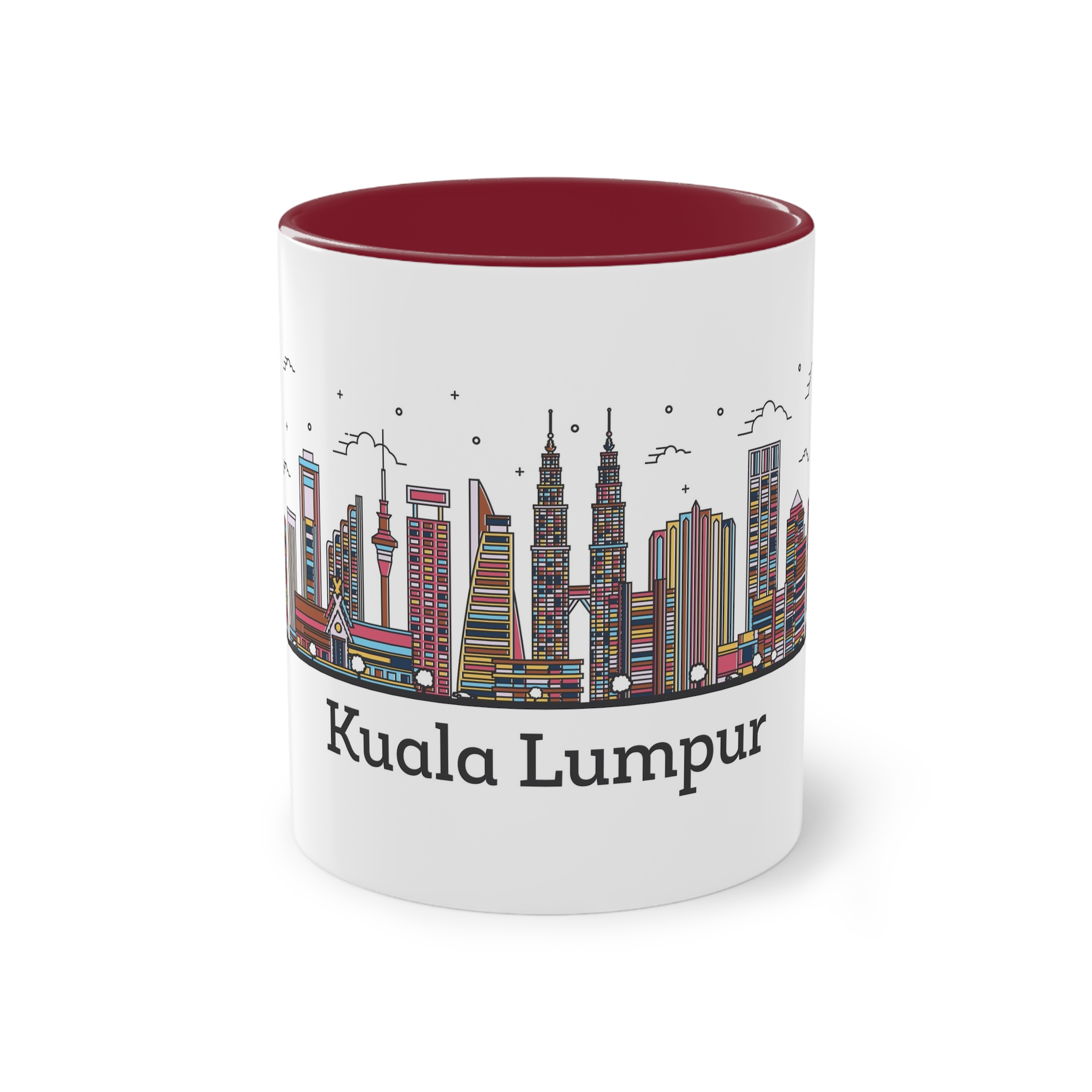 Kuala Lumpur Outline Bold Color Two Tone Coffee Mug 11oz - Image 5