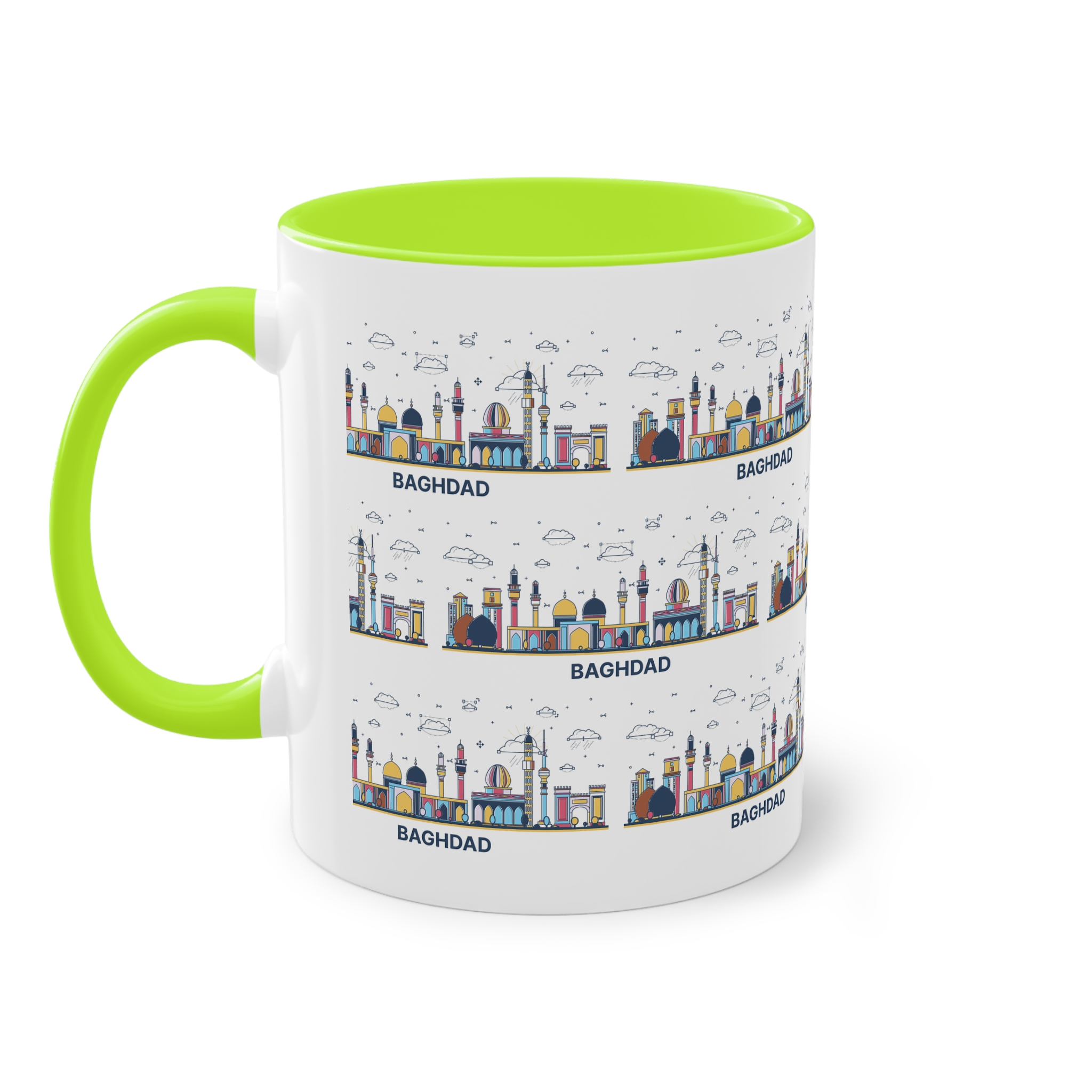Baghdad Outline Bold Color Two Tone Coffee Mug 11oz - Image 27