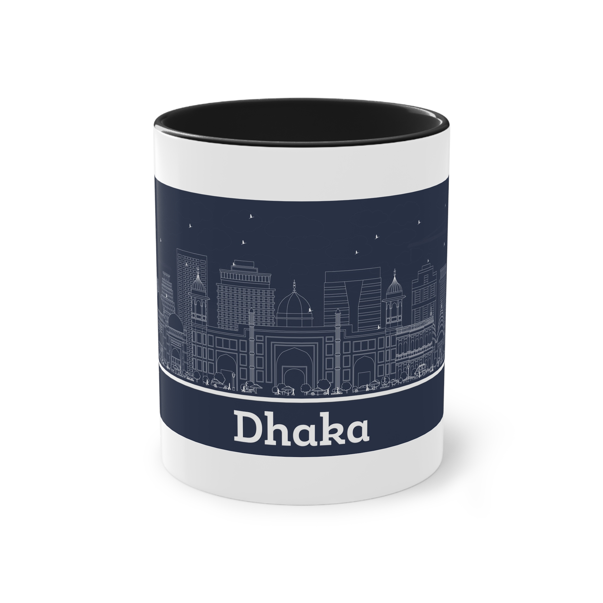 Dhaka Outline Inverse Two Tone Coffee Mug 11oz - Image 9
