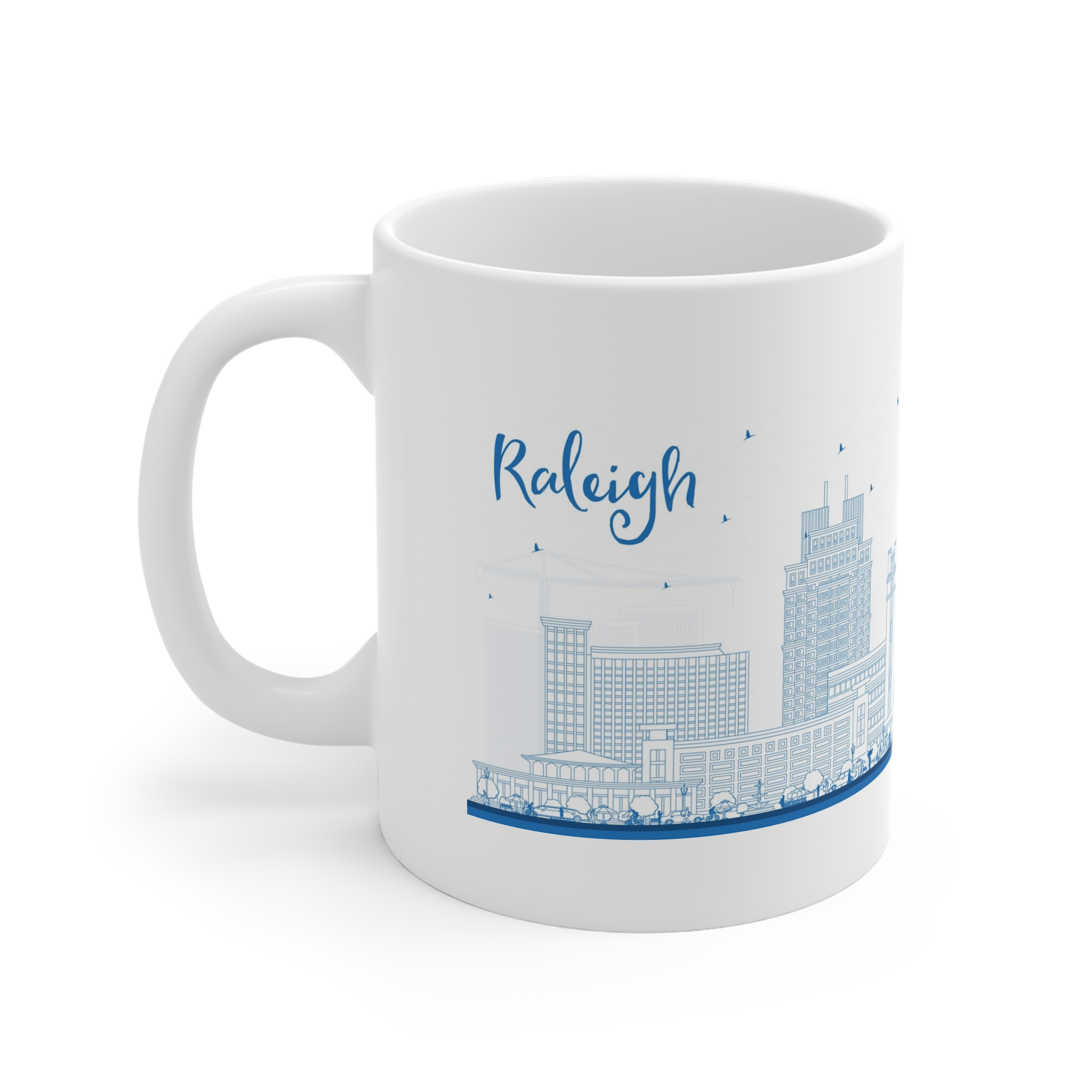 Raleigh North Carolina Outline 11oz White Mug - Image 2