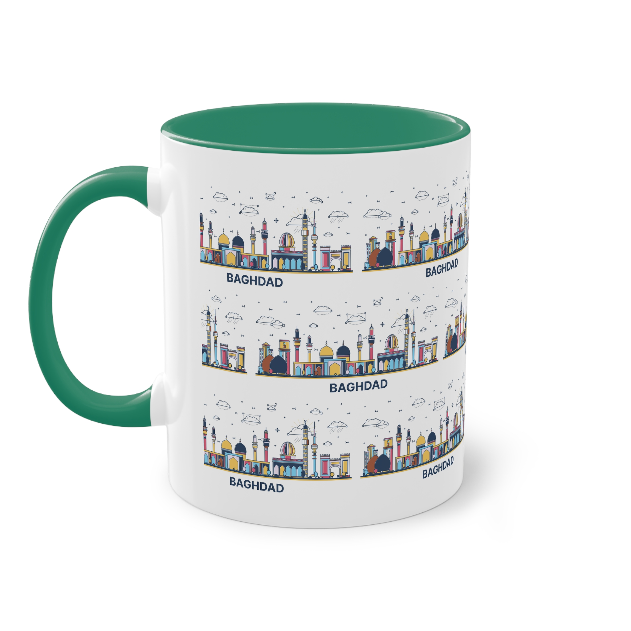 Baghdad Outline Bold Color Two Tone Coffee Mug 11oz - Image 31