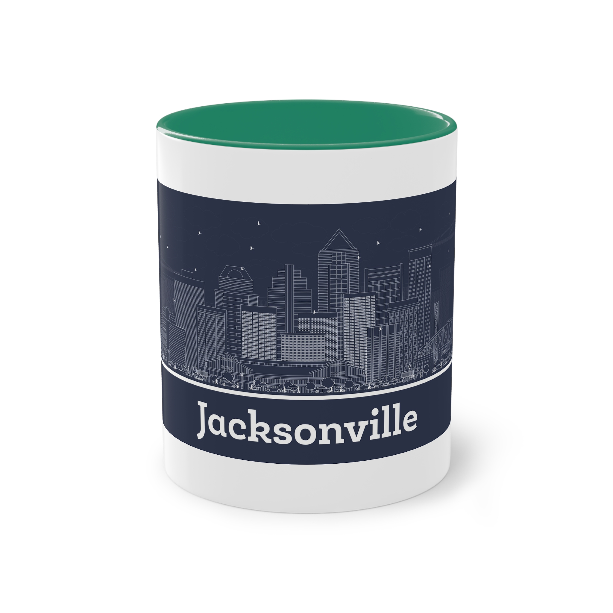 Jacksonville Outline Inverse Two Tone Coffee Mug 11oz - Image 29