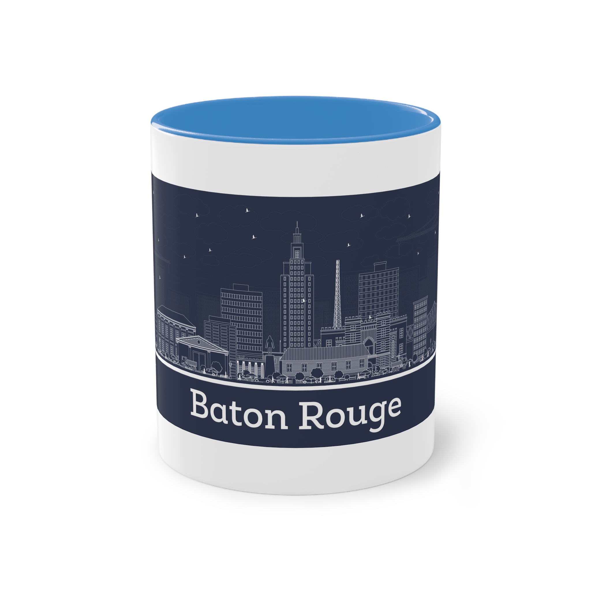 Baton Rouge Outline Inverse Two Tone Coffee Mug 11oz - Image 33