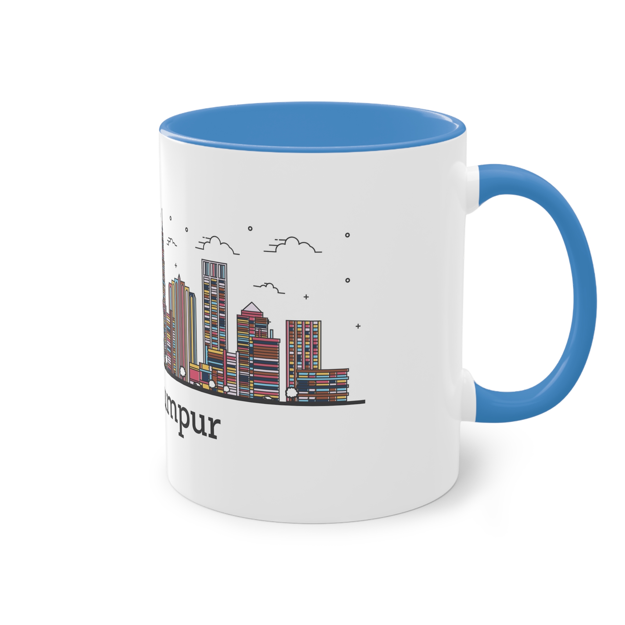 Kuala Lumpur Outline Bold Color Two Tone Coffee Mug 11oz - Image 36