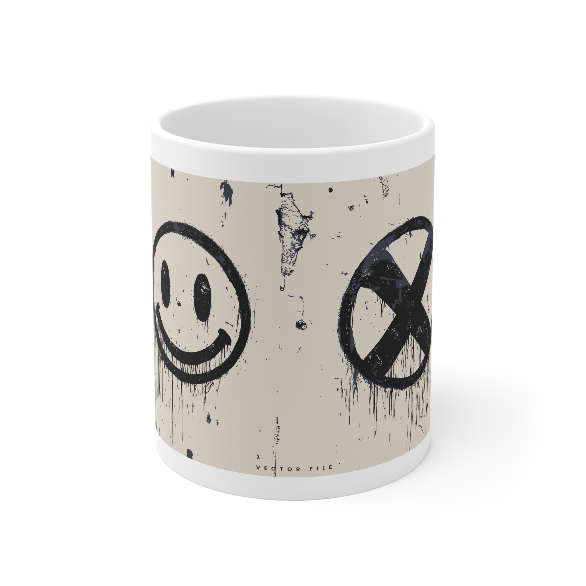 Smile Frown Face Stencil Vector Simple Graffiti 11oz White Mug