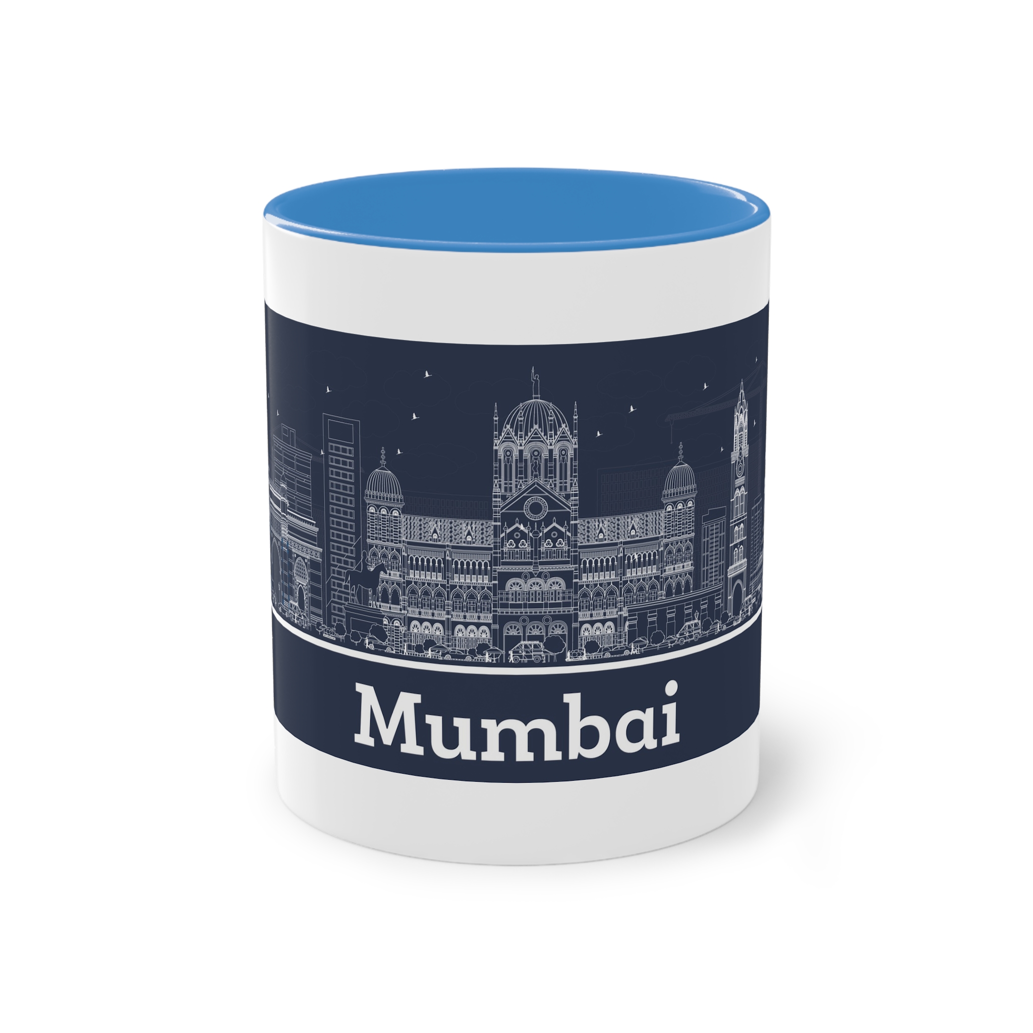 Mumbai Outline Inverse Two Tone Coffee Mug 11oz - Image 33