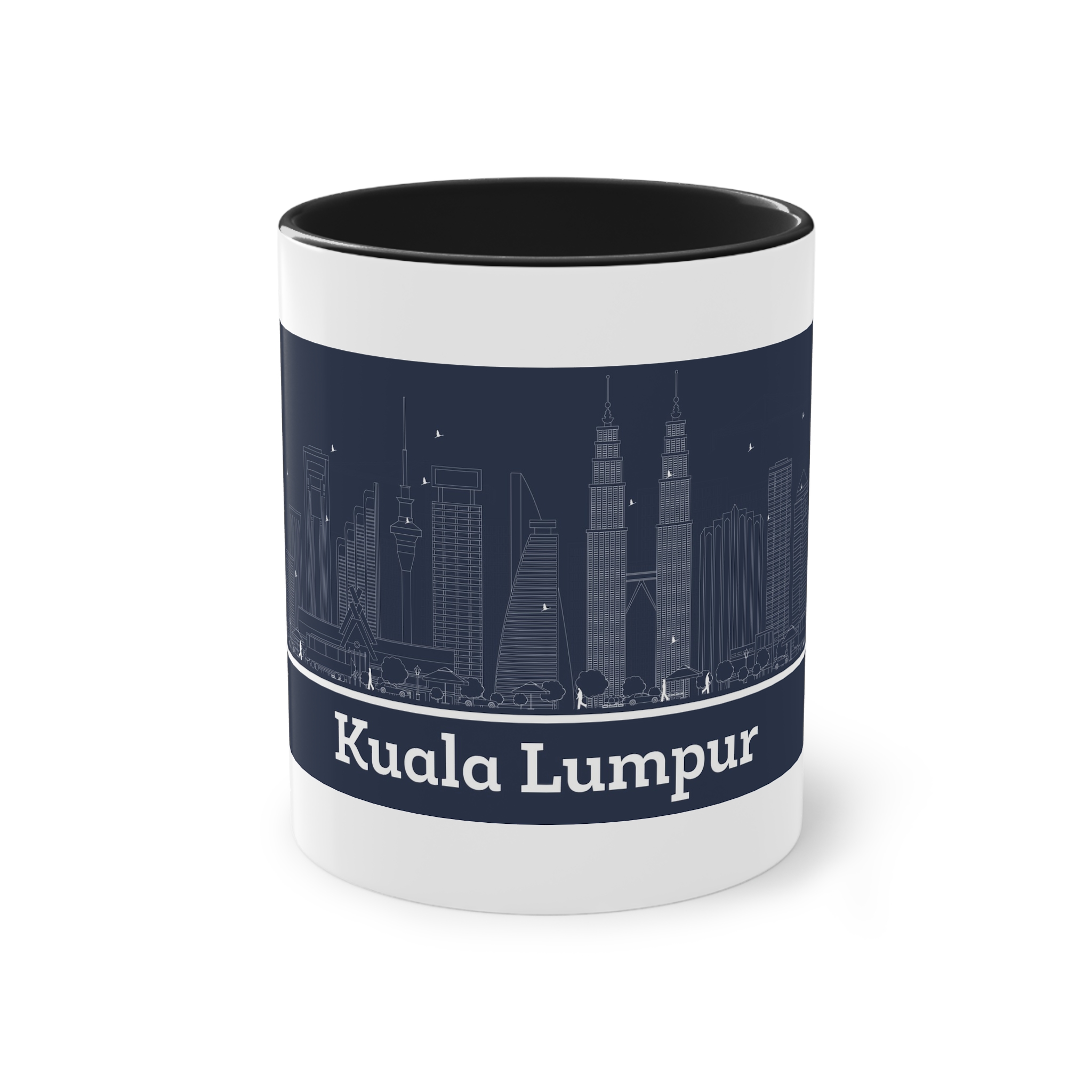 Kuala Lumpur Outline Inverse Two Tone Coffee Mug 11oz - Image 9