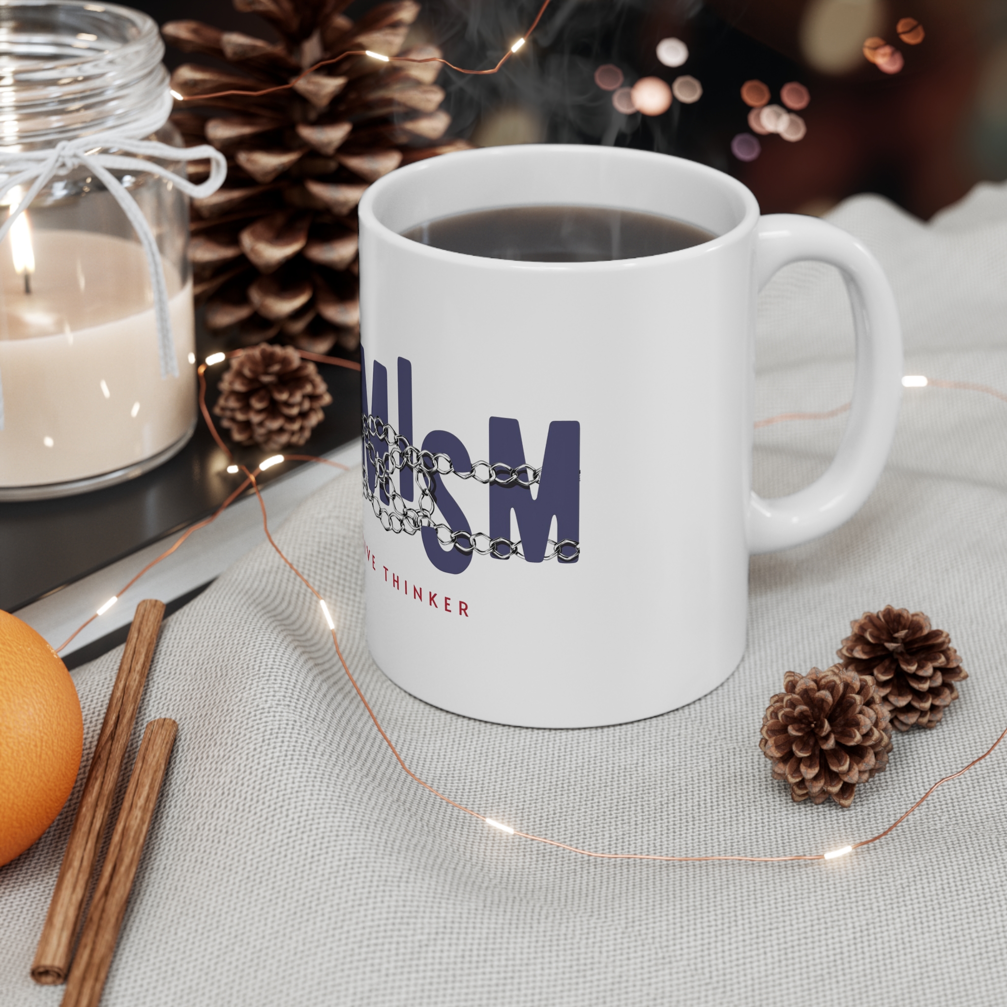 Optimism Typography Slogan With Silver Chain Lace Vector Illustration Drawn By Hand 11oz White Mug - Image 4
