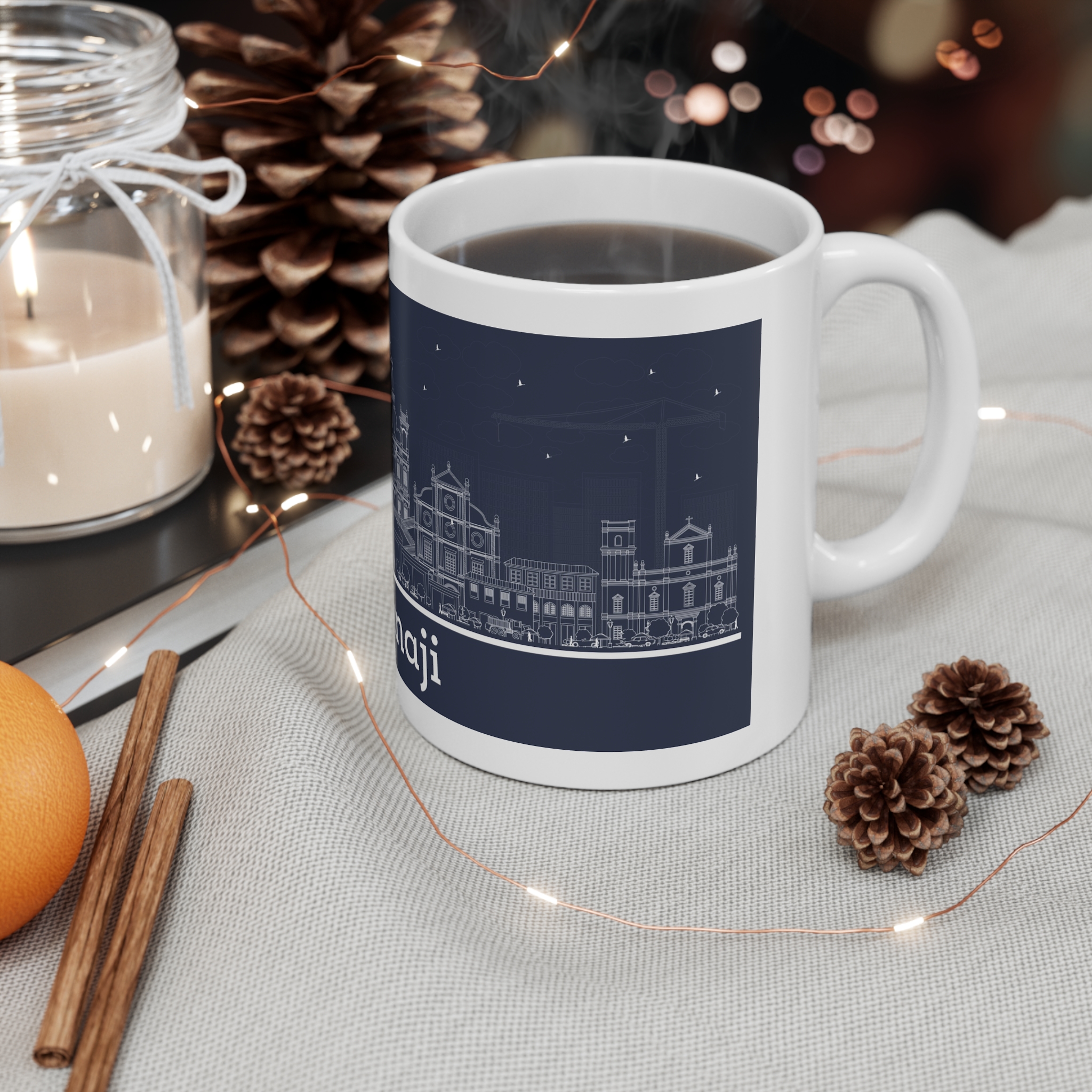 Panaji Outline Inverse 11oz White Mug - Image 4