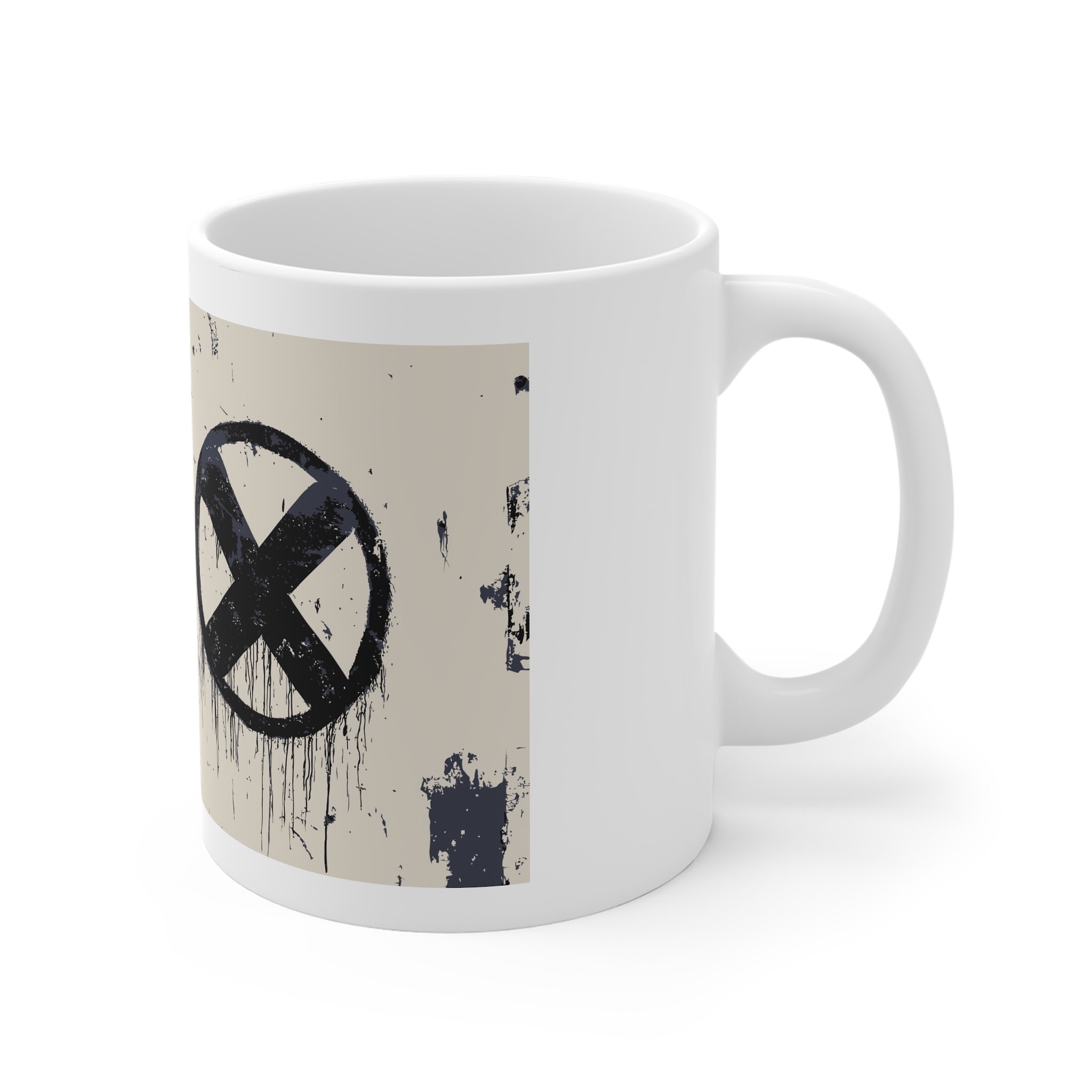 Smile Frown Face Stencil Vector Simple Graffiti 11oz White Mug - Image 3