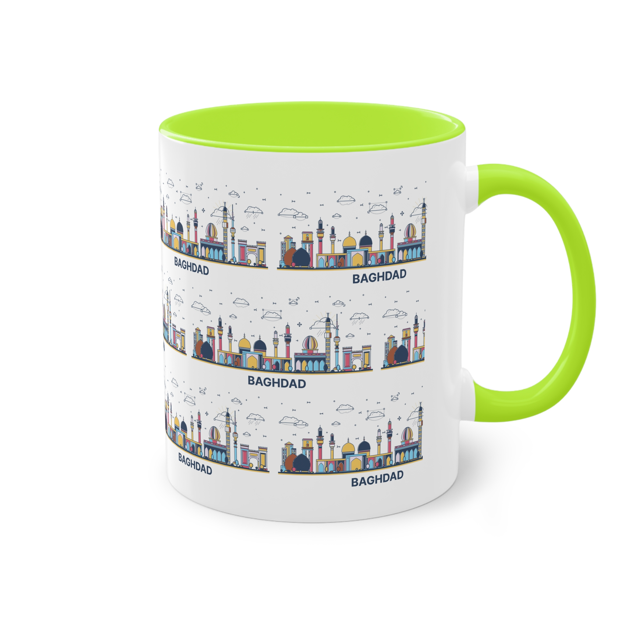 Baghdad Outline Bold Color Two Tone Coffee Mug 11oz - Image 28
