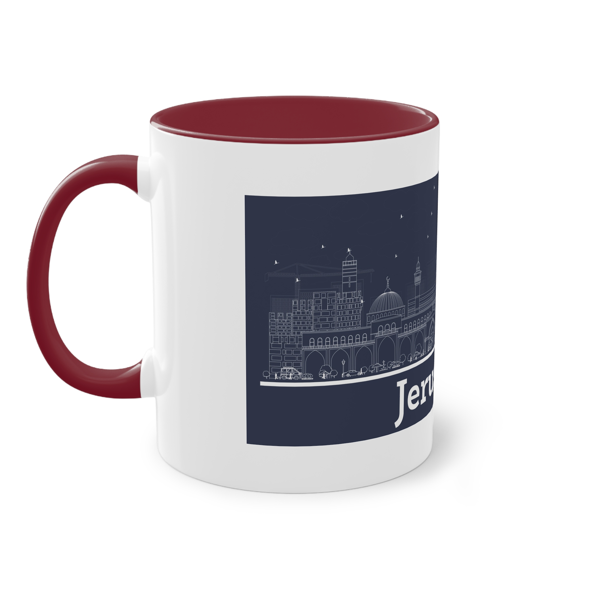Jerusalem Outline Inverse Two Tone Coffee Mug 11oz - Image 7