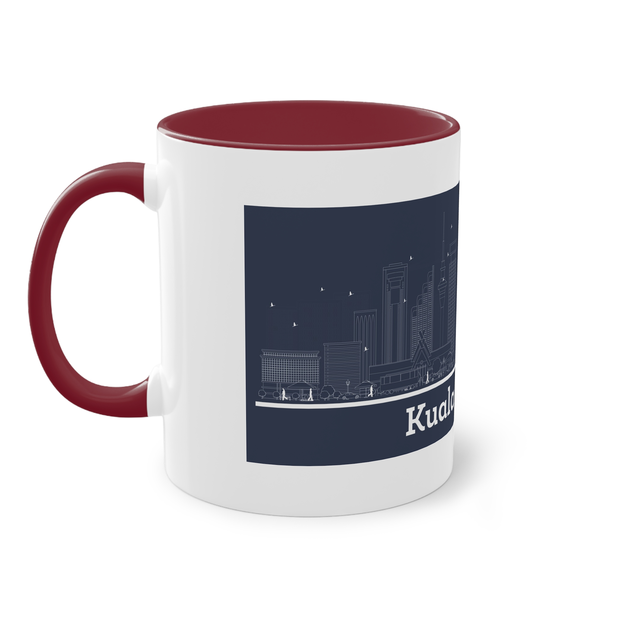 Kuala Lumpur Outline Inverse Two Tone Coffee Mug 11oz - Image 7