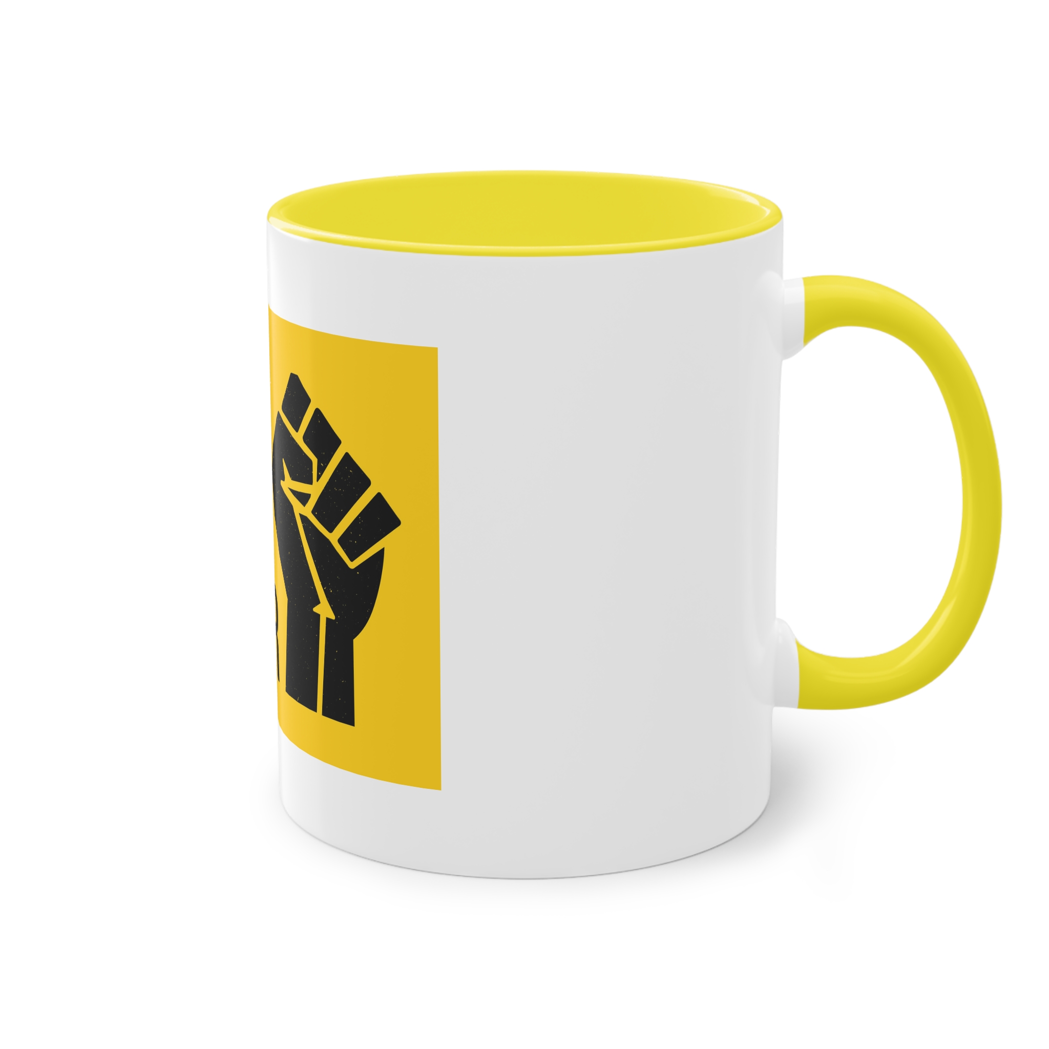 Black Lives Matter Movement Clenched Fist Text Yellow Background Slogan Protests Usa (1) Two Tone Coffee Mug 11oz - Image 24