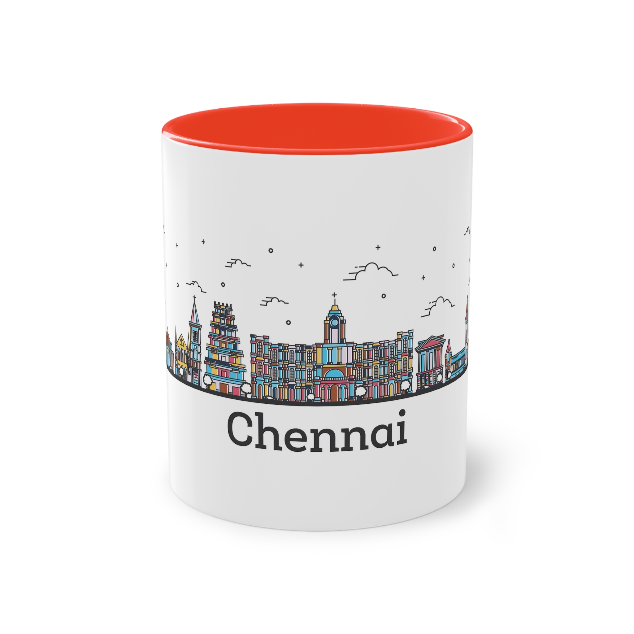 Chennai Outline Bold Color Two Tone Coffee Mug 11oz