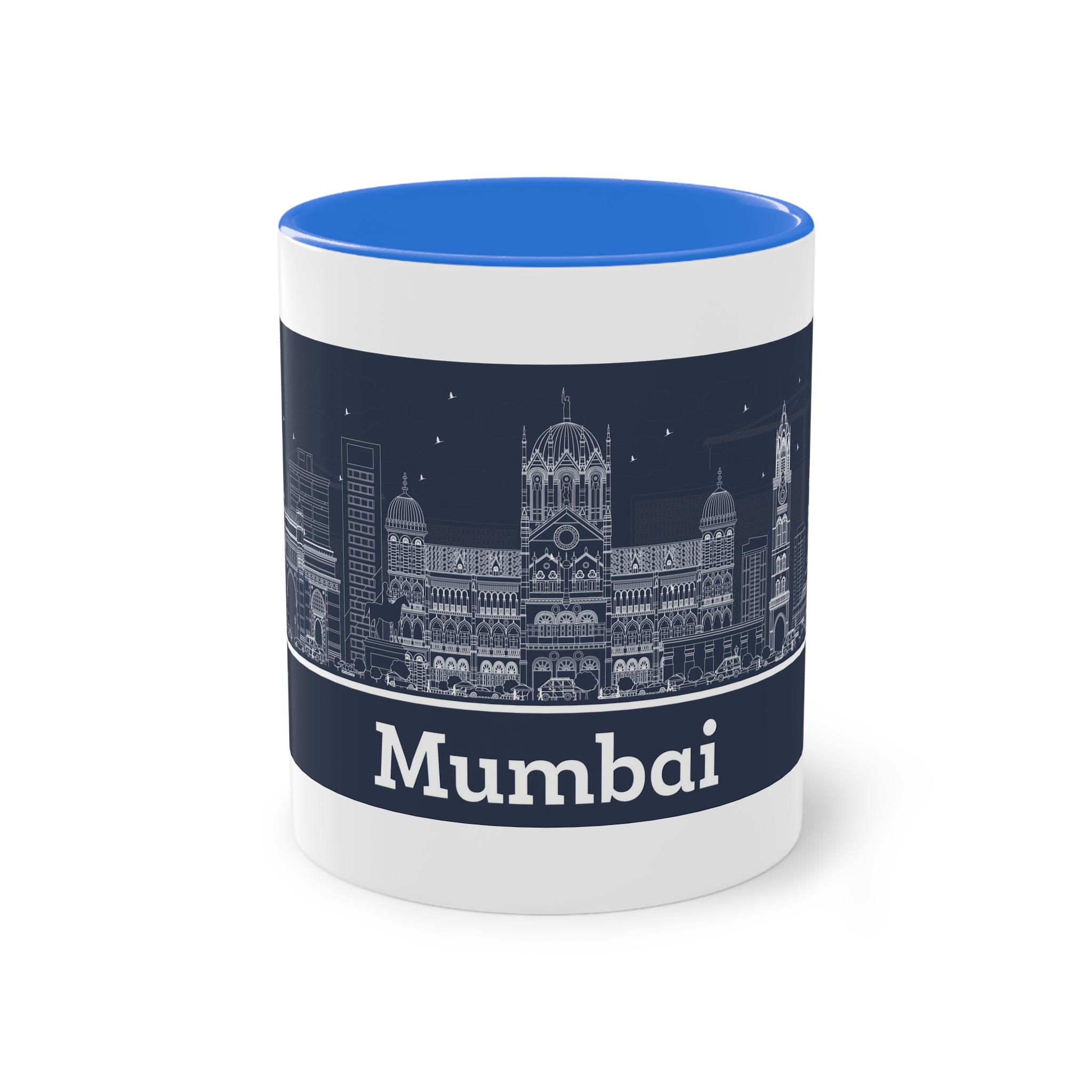 Mumbai Outline Inverse Two Tone Coffee Mug 11oz - Image 37